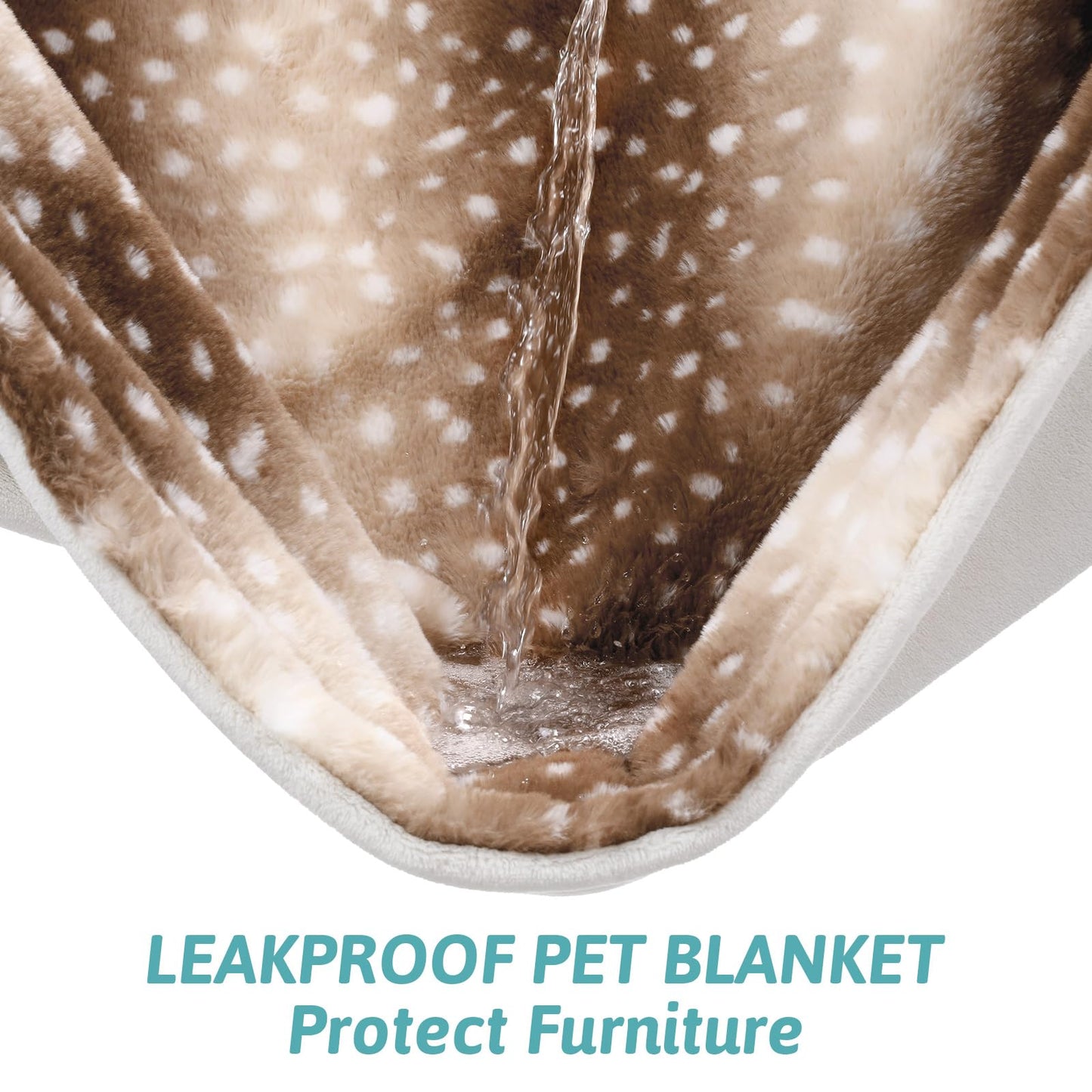 COZY KISS Christmas Deer Print Blanket, Waterproof Pet Blanket, Woman Sofa Bed Couch Faux Fur Throw, Liquid Pee Proof for Large Dog or Cat, Reversible, Washable, Ultra Soft, 127x152cm, Brown