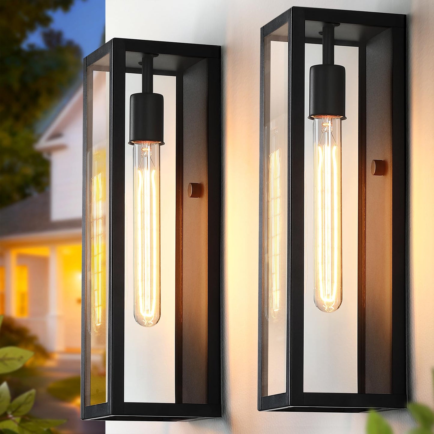 CRIRY 16'' Large Exterior Wall Sconce Lights 2Pack, Waterproof Black Exterior Lighting Fixtures, Modern Porch Lights Outdoor Wall Sconces Outside Coach Lights for Garage House
