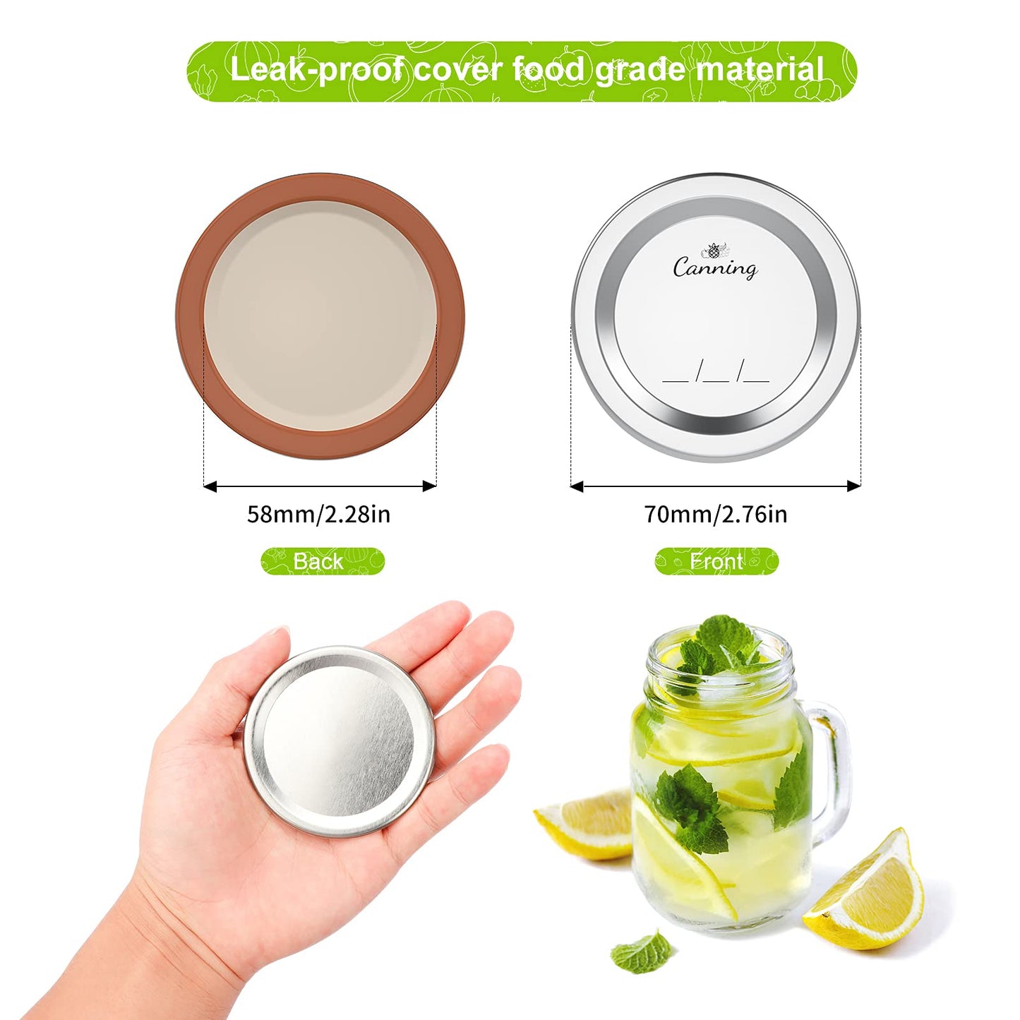 204pcs Regular Mouth Canning Lids, Canning Jar Lids for Ball, Kerr Jars, Split-Type Metal Mason Jar Lids for Canning, 100% Fit & Airtight 2.76" (70mm, Silver)