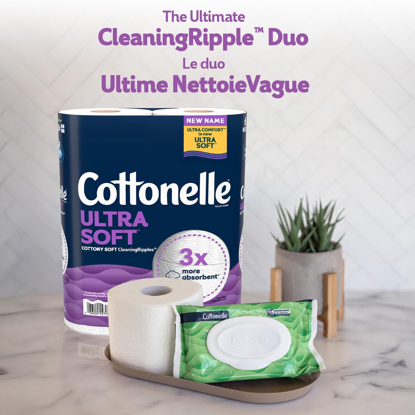 Cottonelle Toilet Paper, 36 Mega Rolls = 144 Regular Rolls (2 Packs of 18), Ultra Soft (Formerly Ultra Comfort), Soft Bathroom Tissue, 244 Sheets per Roll, Packaging May Vary