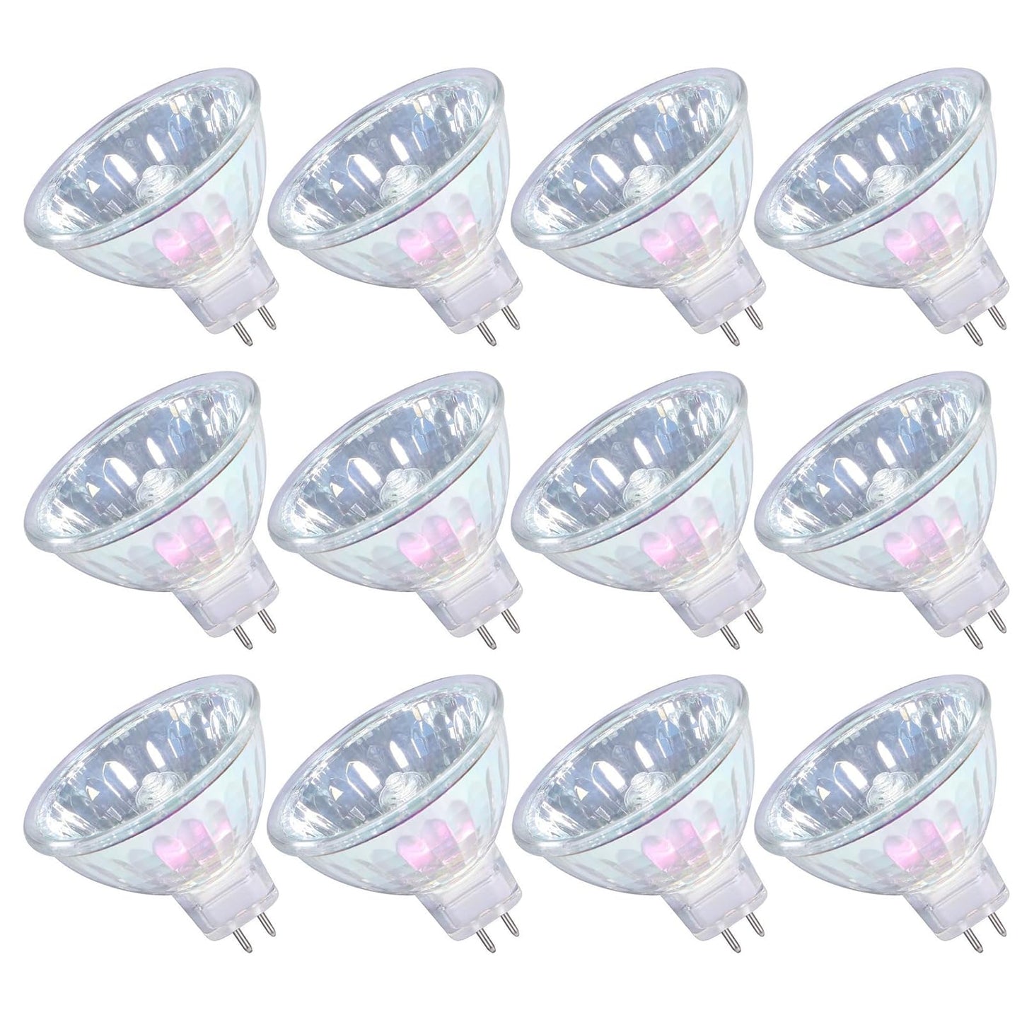 MR16 Halogen Bulbs 50W 12V GU5.3 Warm White Dimmable Spotlight 36° Bin-Pin Base MR16 Bulbs with Clear Glass Cover 12 Pack