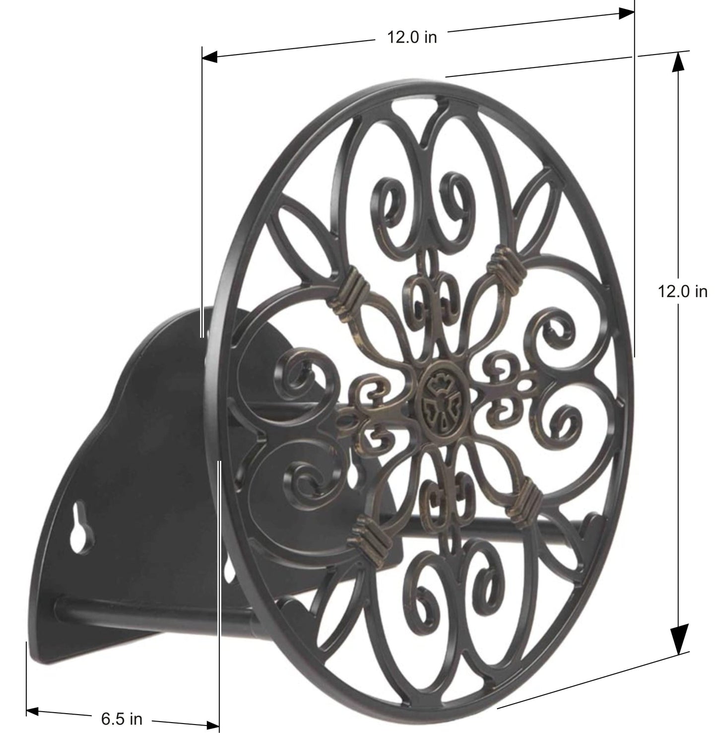 Liberty Garden Products 670 Decorative Anti-Rust Cast Aluminum Wall-Mounted Garden Hose Butler/Hanger with 125-Foot Capacity, Antique Patina Finish