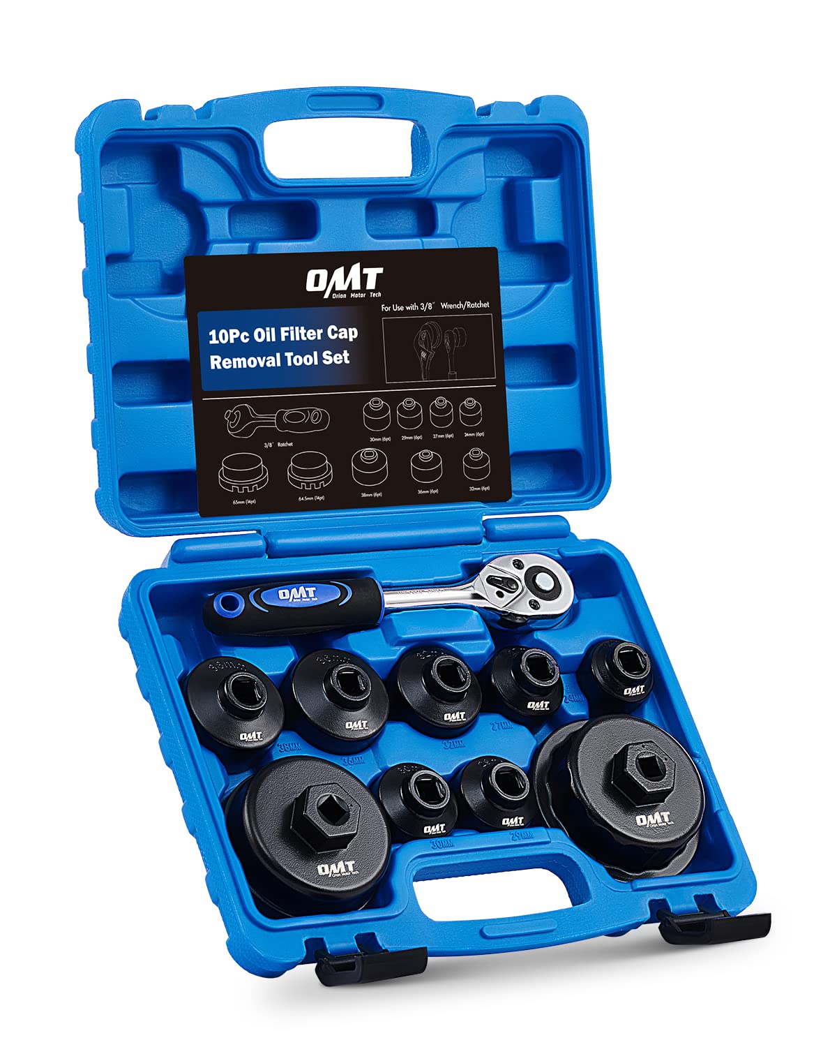 Orion Motor Tech Oil Filter Wrench Set, 10pc Oil Filter Socket Set, 3/8" Drive Metric Oil Filter Cap Wrench Removal Tool Kit, Oil Canister Socket Set Compatible with Most Toyota VW BMW Mercedes