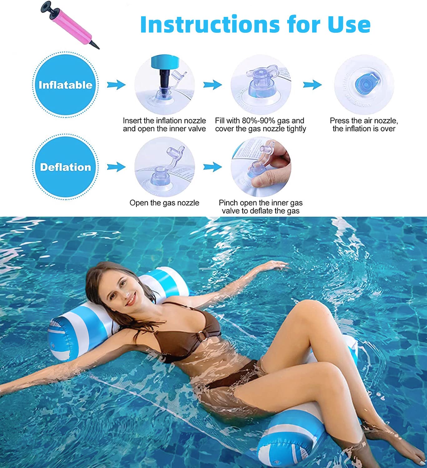 Yodooshi 【4 Pack】 Inflatable Pool Floats Hammock, Water Hammock Lounges, Multi-Purpose Accessories(Saddle, Lounge Chair, Drifter) for Swimming Pool, Beach, Outdoor Blue&Navy&Rose&Green