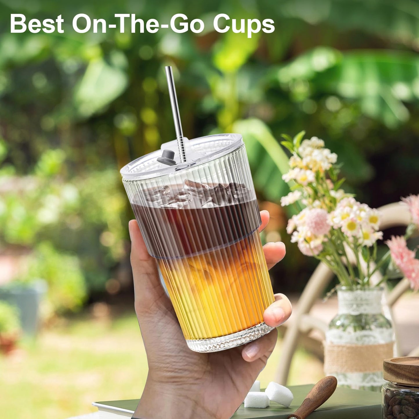VAIIGO 16 OZ Iced Coffee Cups with Lids and Straws Set of 8, Reusable Iced Coffee Glass Unbreakable Plastic Drinking Glasses for Tea, Juice, Water, BPA Free, Dishwasher Safe
