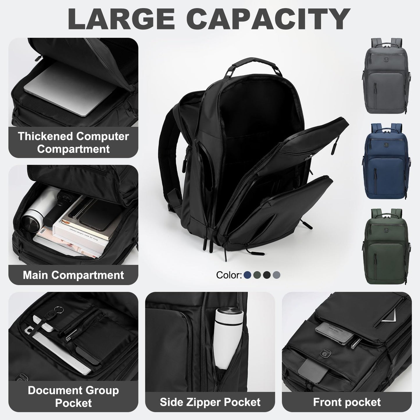 DTGN Large Capacity Water Resistant Laptop Backpack, 17 Inch Airplane Approved Durable Bag for College, Business Travel, Black
