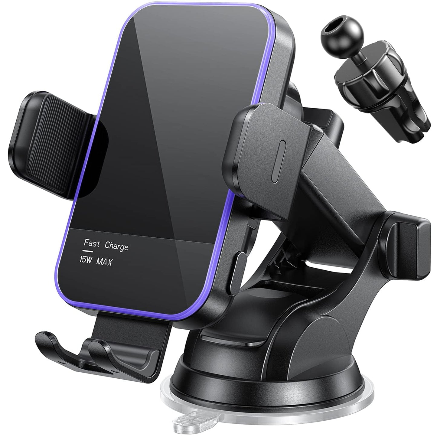 Wireless Car Charger,【7 Colored LED Backlit】 Mosurr 15W Auto Clamping Phone Holder Car Mount Charger for iPhone 16 15 14 13 12 Mini Pro Max 11, Samsung Galaxy S24 Ultra S23 Note 20, etc-Dark Black