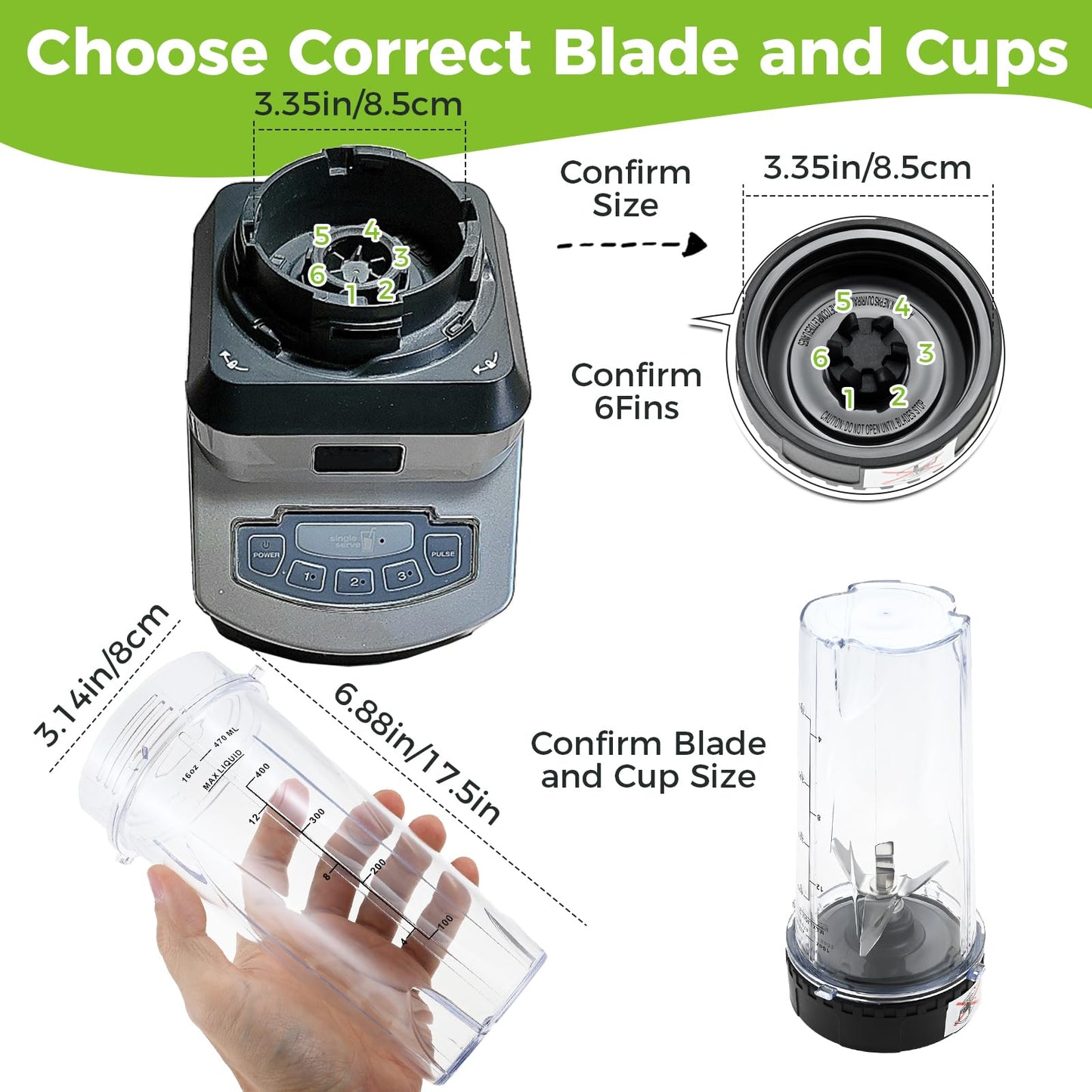 Replacement for Ninja Blender Single Serve 16oz Cups Scale with with Sip Seal Lids, 6 Fins Extractor Blade Compatible with Nurti Ninja Blenders BL660 BL663 BL663CO BL665Q BL740 BL770 (Pack of 5)
