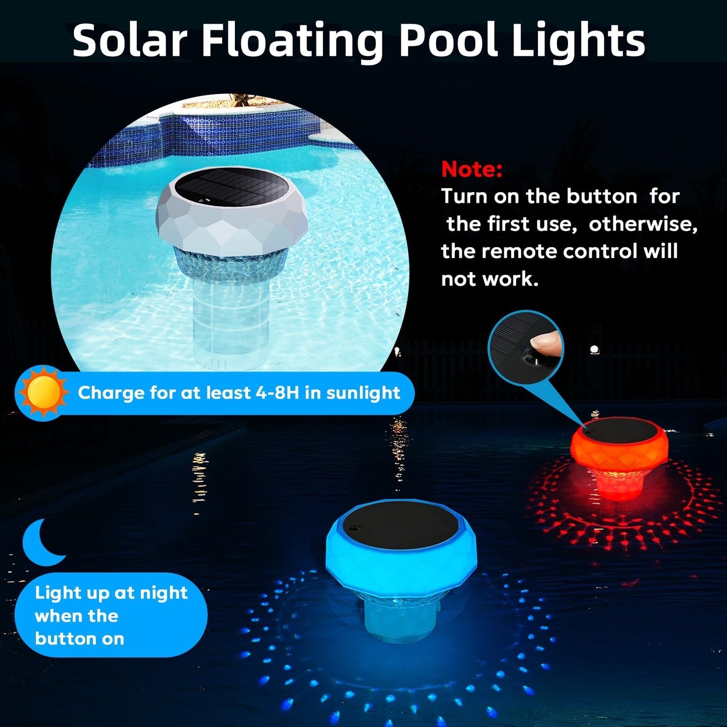 2 in 1 Floating Pool Lights, Solar Pool Lights with Remote Control, 7 Color Changing Pool Lamp Pool Accessories, Solar Powered Floating Hot Tub Lights for Night