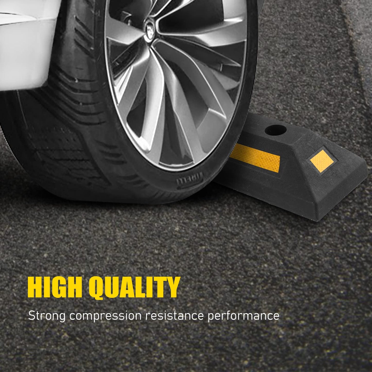ATPEAM Rubber Curb Heavy Duty Parking Blocks | 2PC Parking Curb with Yellow Reflective Stripes for Car, Truck, RV, Trailer, and Garage | Garage Parking Assist and Driveway Markers for Enhanced Safetye
