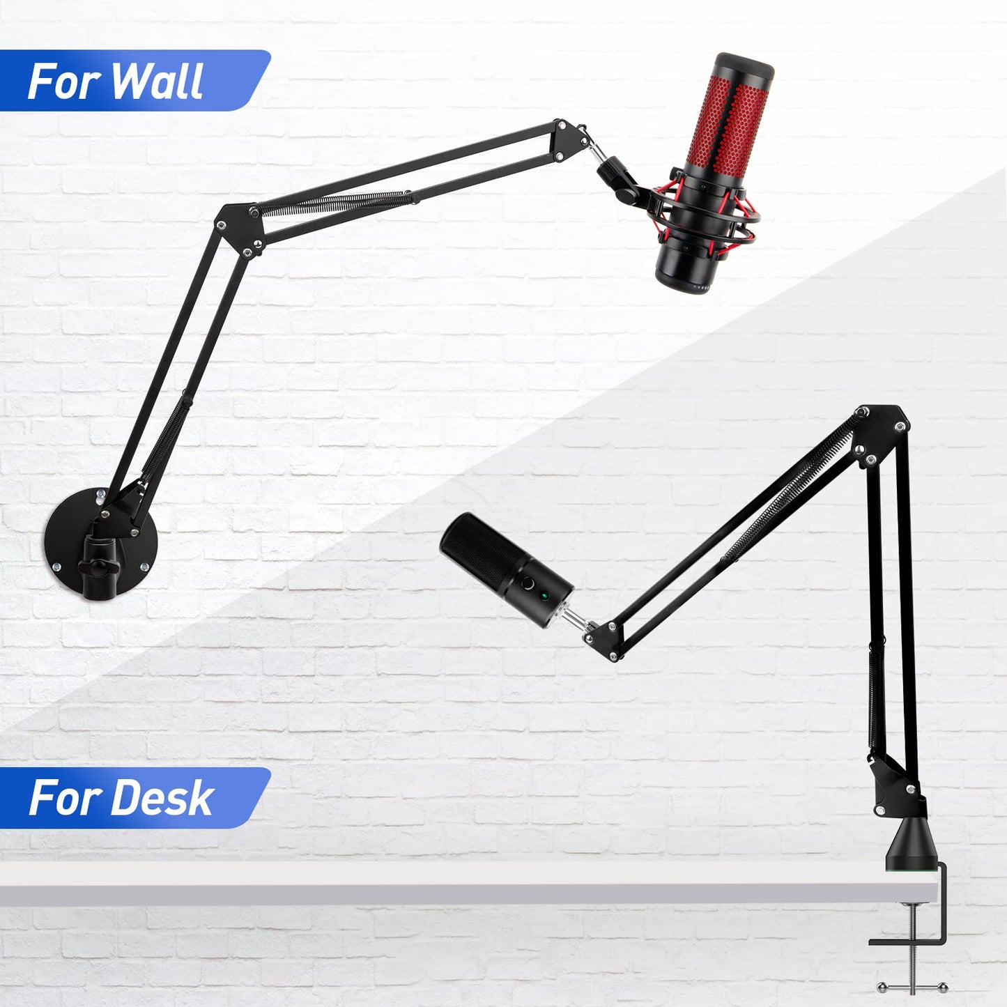 Universal Wall Mount Microphone Arm and Table Boom Arm Mic Stand, Compatible with HyperX QuadCast, Blue Yeti, Blue Snowball and Most of Mic by SUNMON