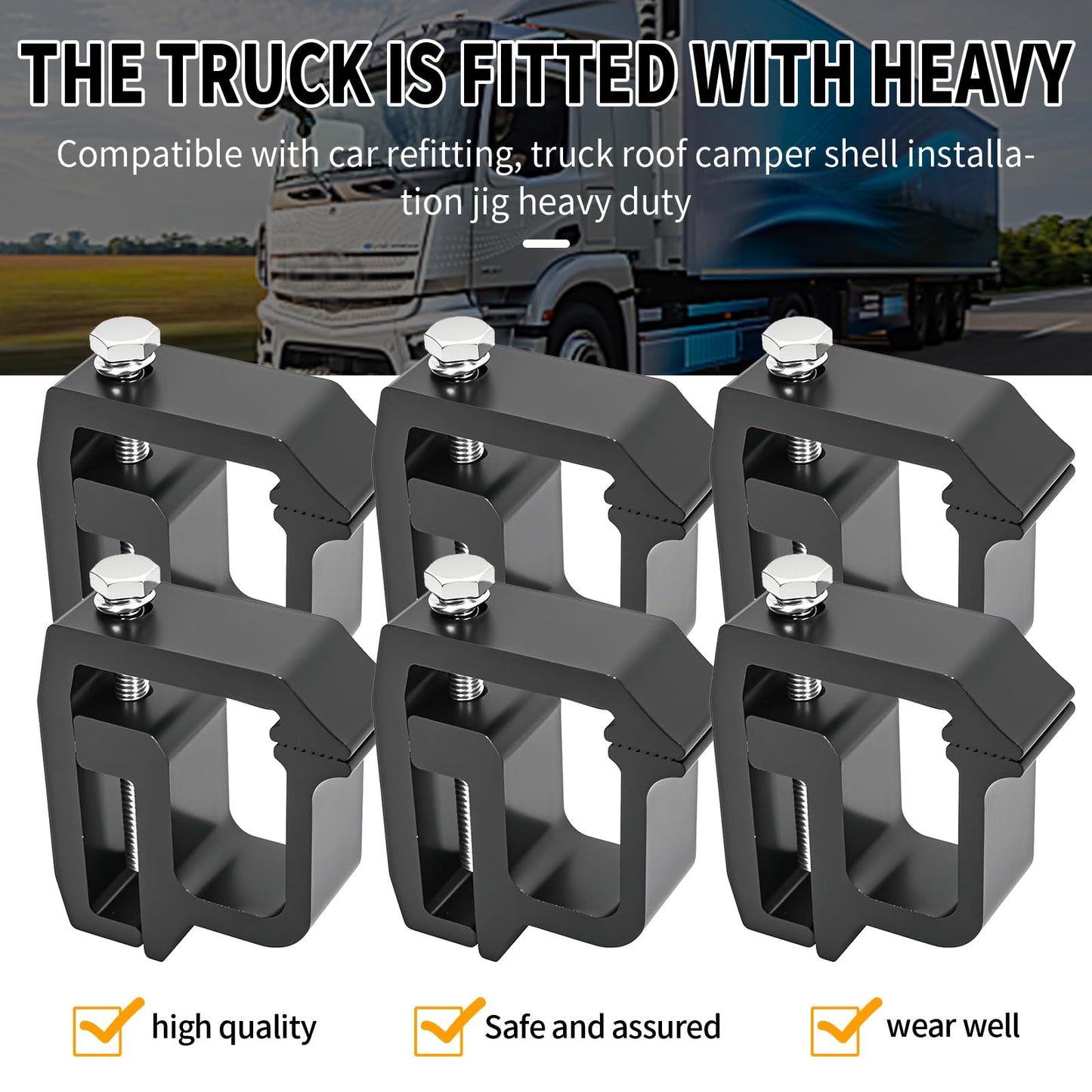 Vkinman 6 Pcs Mounting Clamps Truck Cap Topper Clamps Camper Shell Clamp for Chevy Silverado Sierra 1500 2500 3500, Dodge Dakota Ram 1500 2500 3500, F150 F250 Black