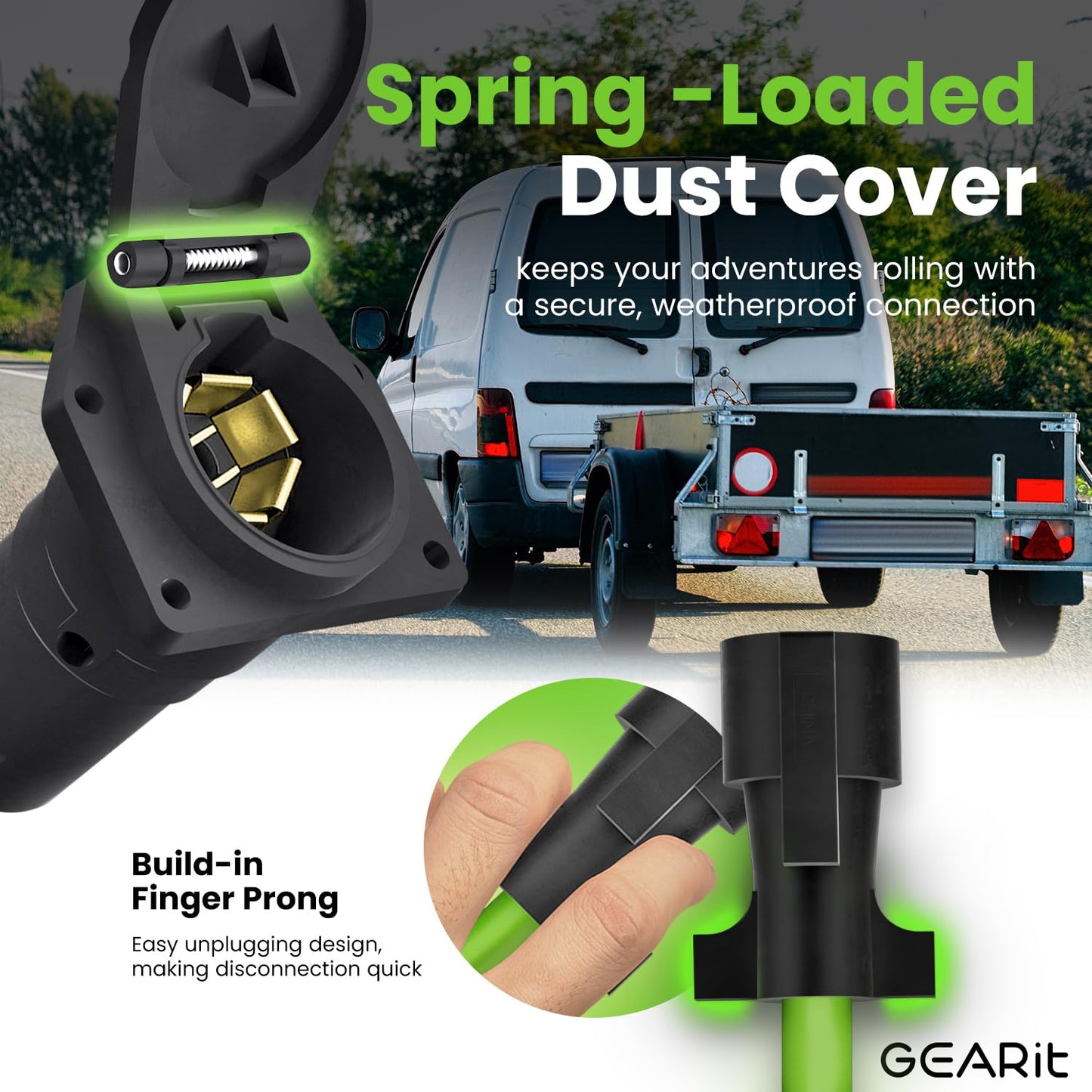 GEARit 7-Way Trailer Extension Cord (1 Foot) 7-Pin Trailer Plug Inline Cord Wire Harness Cable Double Prongs Connector for Gooseneck Hitch, Truck, Camper, RV - 1ft feet