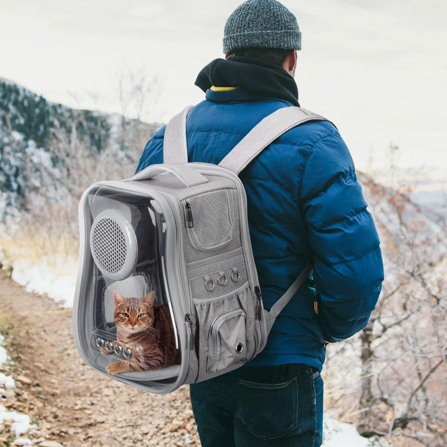Ownpets Cat Backpack Carrier, Breathable Bubble Pet Backpack for Cats and Small Dogs up to 15lbs, Transparent & Foldable Pet Carrier for Travel, Hiking, and Outdoor Adventures