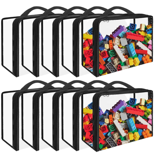 10 Pack Clear PVC Organizing Bags with Zippered Closure,11.8"×9.8"×3.9" Toy Storage Bags, Waterproof Organizer Bags for Board Games, Building Blocks, Clay,XL