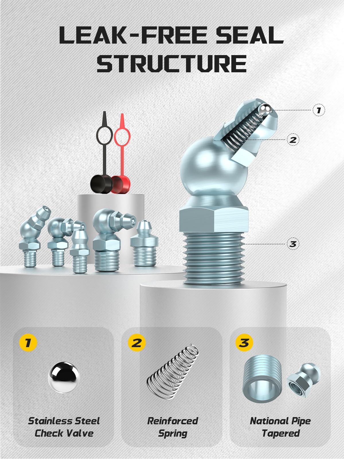 AZUNO Grease Fittings Assortment, 240 Pcs SAE & Metric Grease Nipples NPT 1/4" 1/8" M6 M10, Straight 45 90 Degree Grease Zerk Fittings with Caps for Grease Gun