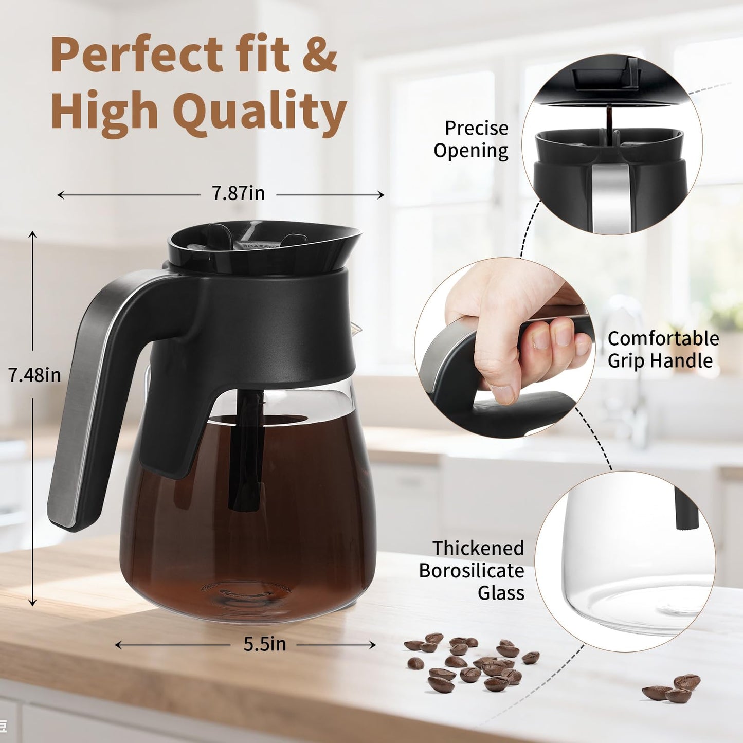 10-Cup Glass Carafe Replacement for Ninja CM401 /CM400/CM300/CM360C/CM371/CP301 Coffee Makers, Ninja Coffee Pot Replacement with Brew-Through Lid