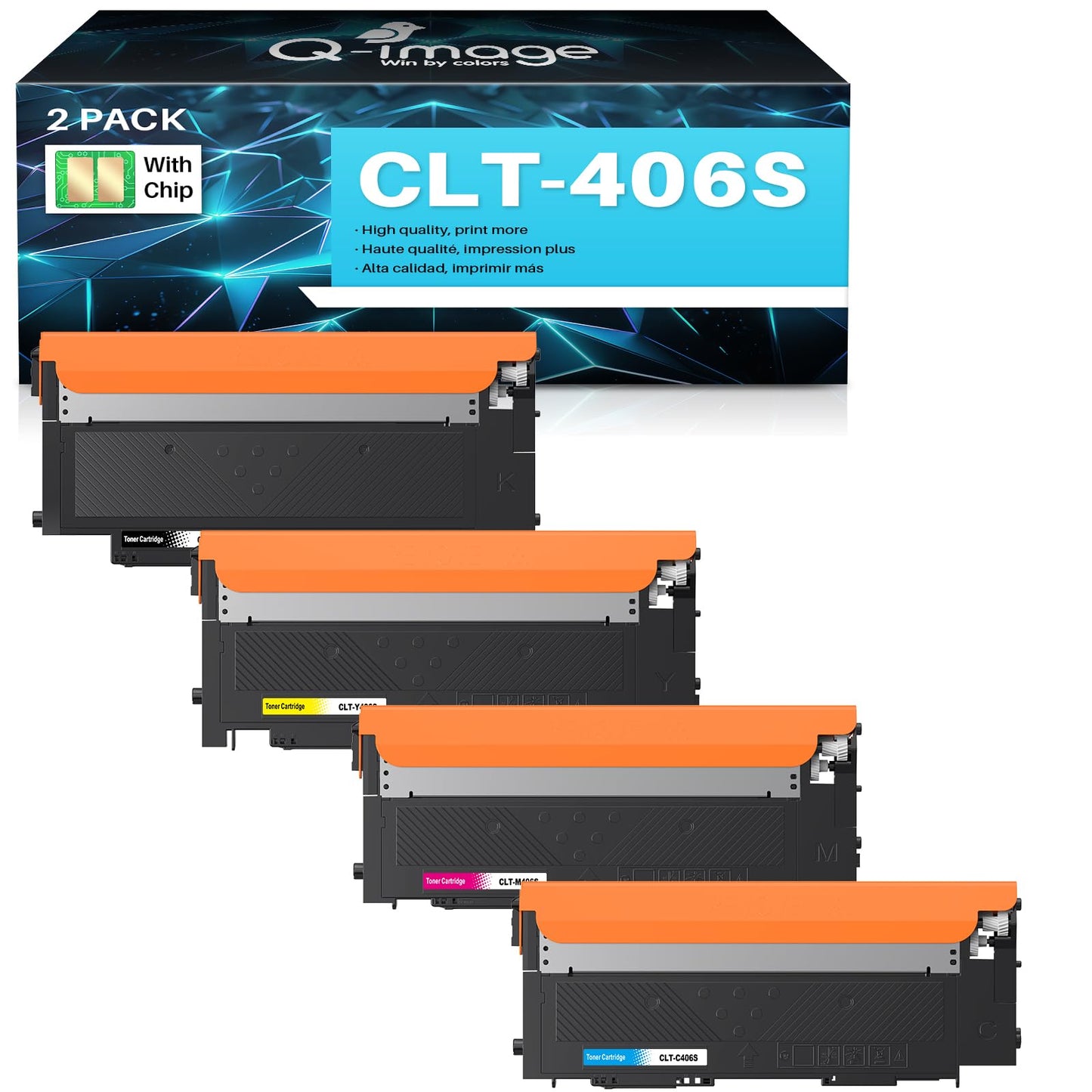 (with chip) CLT-406S Compatible Toner Cartridge Replacement for Samsung CLT-K406S CLT-M406S CLT-Y406S Work with CLP-365 CLP-360 CLP-365 CLP-365W C410W C460FW CLX-3305 CLX-3305FN CLX-3305FW Printers