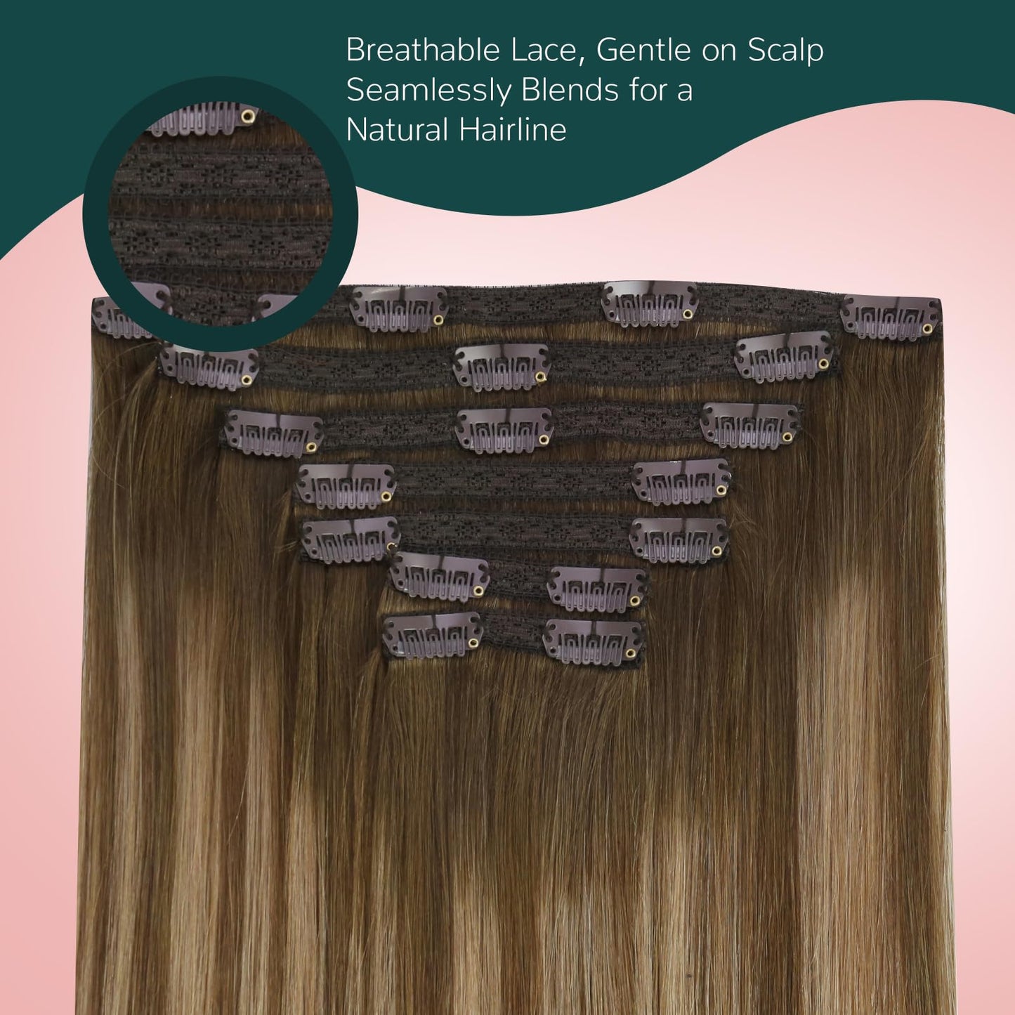Easyouth Clip in Hair Extensions Human Hair Balayage Human Hair Clip in Extensions Brown Ombre Blonde Hair Extensions Clip in Real Human Hair 20 Inch Hair-Extensions for Women Clip-in 80g 5pcs