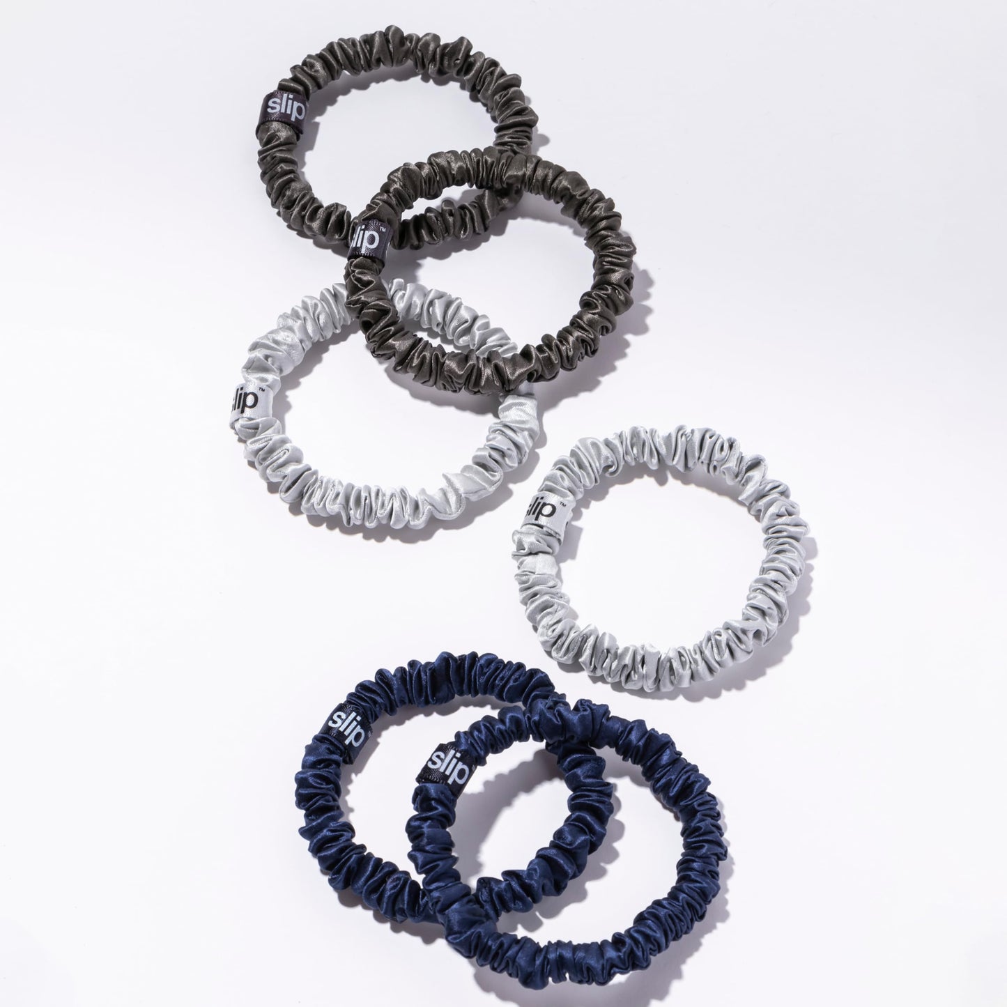 slip Skinnies The Midnight Collection | Pure Silk Skinny Scrunchies Set | 100% Mulberry Silk, Anti-Crease, Ultra Soft, Gentle on Hair, Prevents Breakage | Set of 6, Stylish & Durable