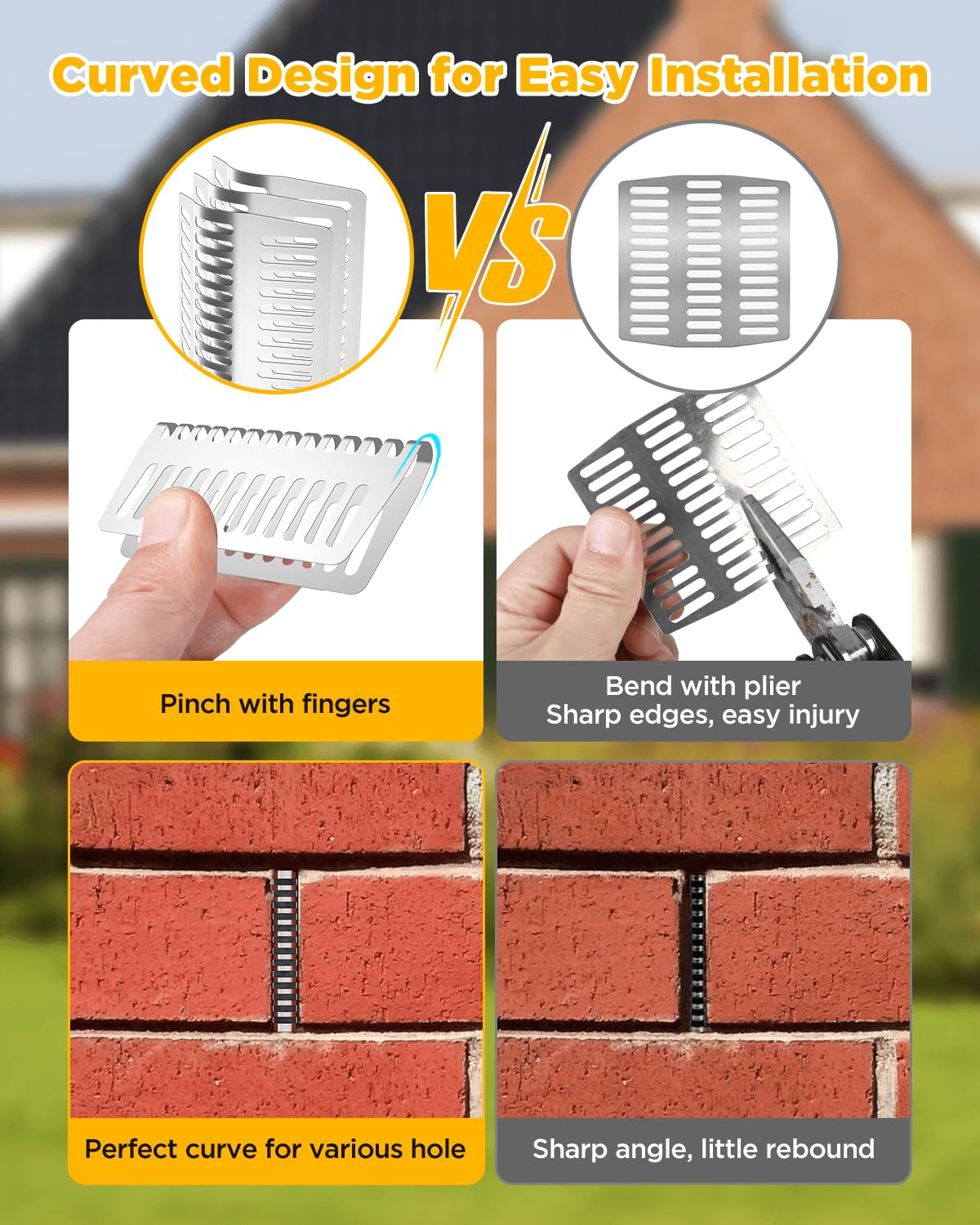 30 Pcs Weep Hole Covers for Brick Walls, Curved Spring Stainless Steel Hole Filler, 2.75" Vent Covers with Arched Design, Block Mice and Insects, Ventilation and Aesthetic Over Steel Wool (30)