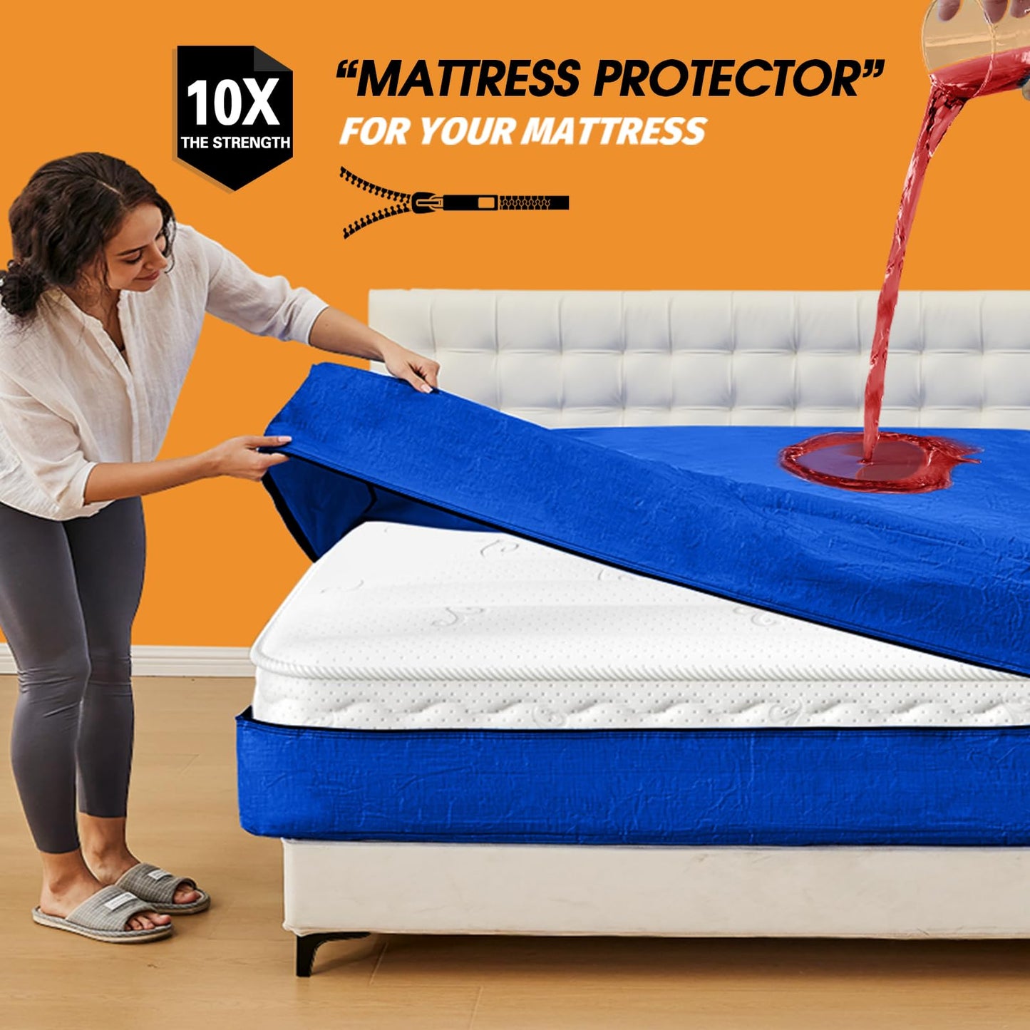 Mattress Bag for Moving, BETU Waterproof Mattress Protector Mattress Cover (Queen) Storage Bags with 8 Heavy-Duty Handles and Zipper for Bed Extra Thick Large Reusable (82"x62"x15" Blue)