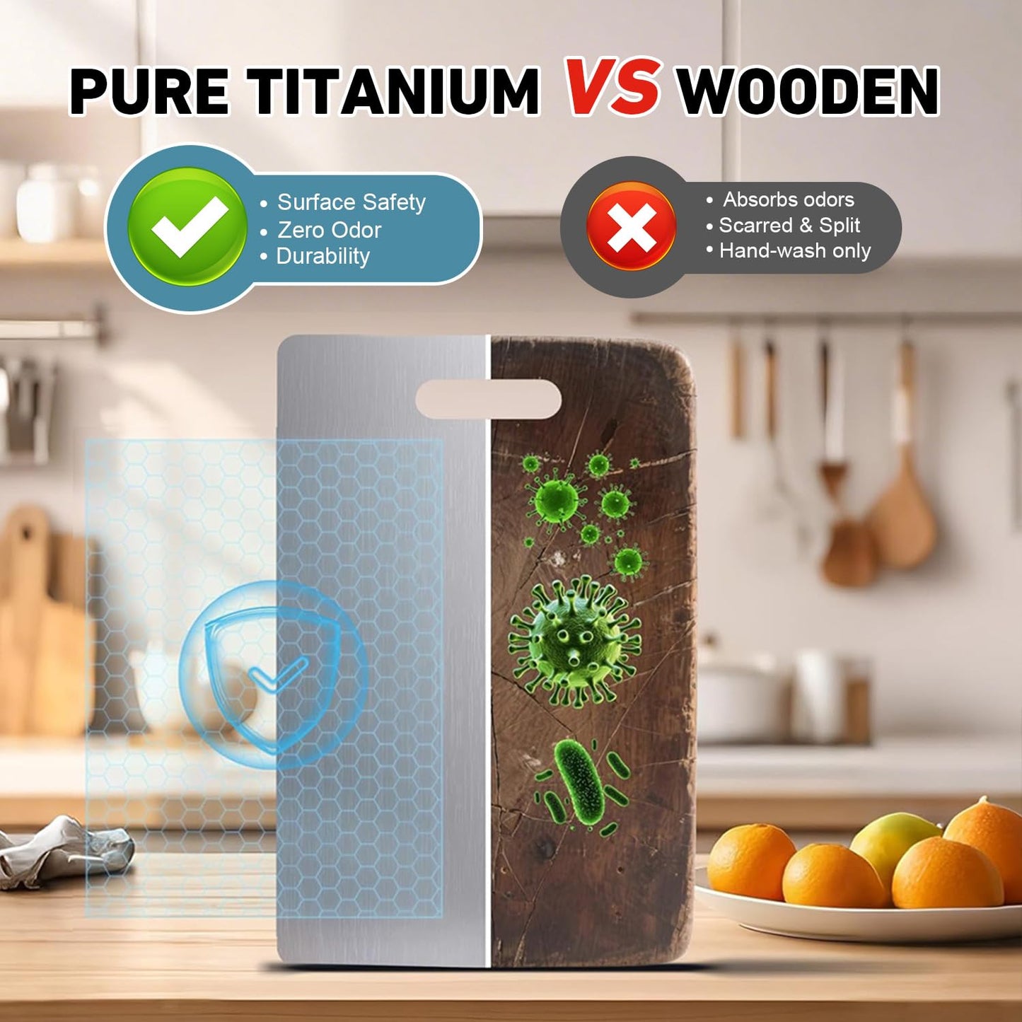 2PC Titanium Cutting Board for Kitchen,Katuchef 100% Pure Titanium Cutting Board,Double-Sided Food-Grade Metal Chopping Boards,Easy to Clean, Non-Stick & Odor-Resistant(S+L)