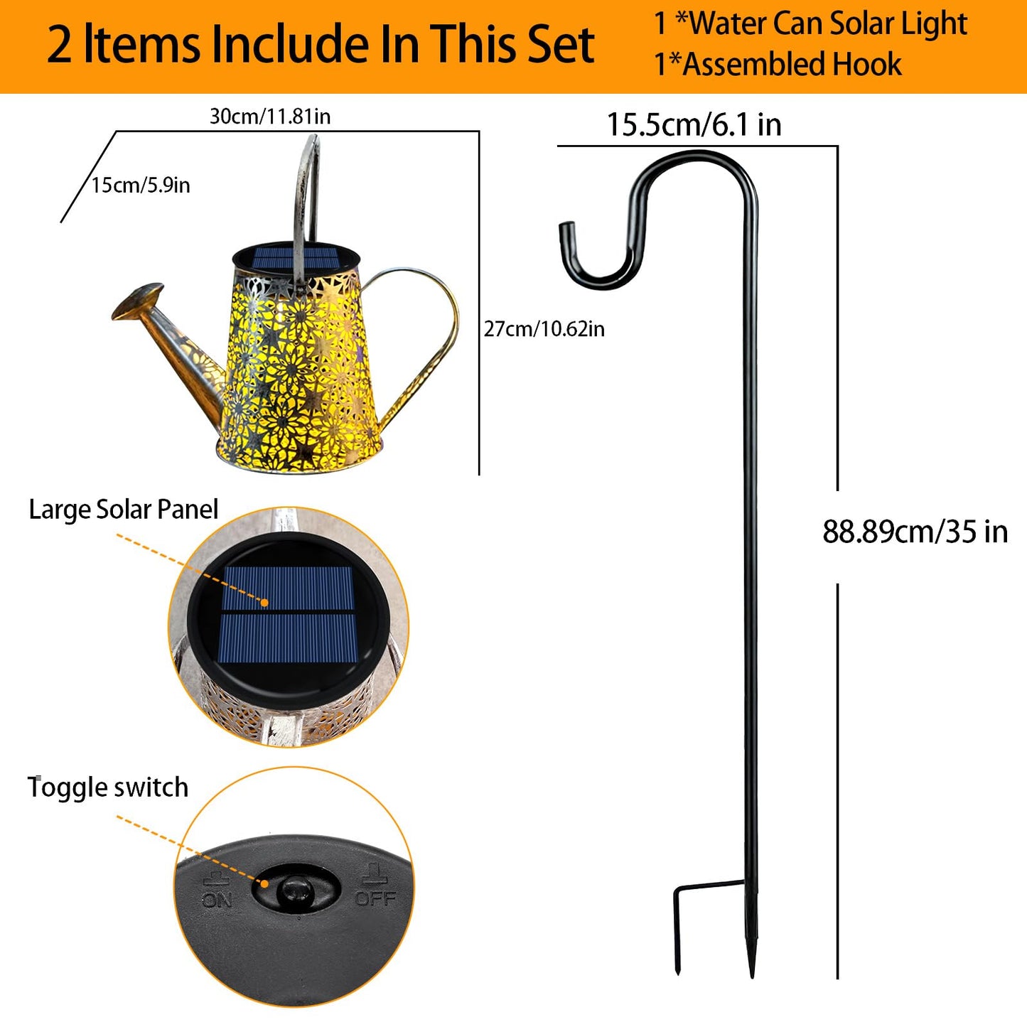 Watering can with Lights,Solar Lantern Outdoor Hanging Waterproof, Decorative Retro Metal Solar Lights for Table Patio Yard Pathway Walkway