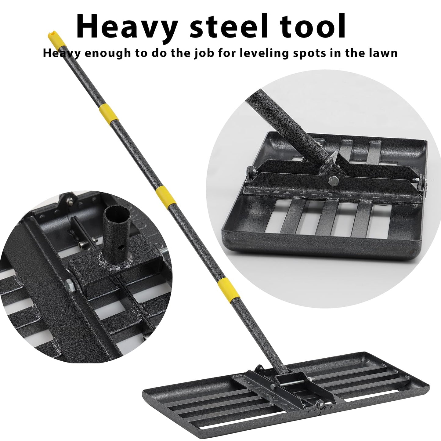 Big Lawn Leveling Rake, Heavy Duty Levelawn Tool for Garden Level Soil or Dirt Ground Surfaces Easily, 30” x 10” Ground Plate, Steel Handle Length is 60 inch