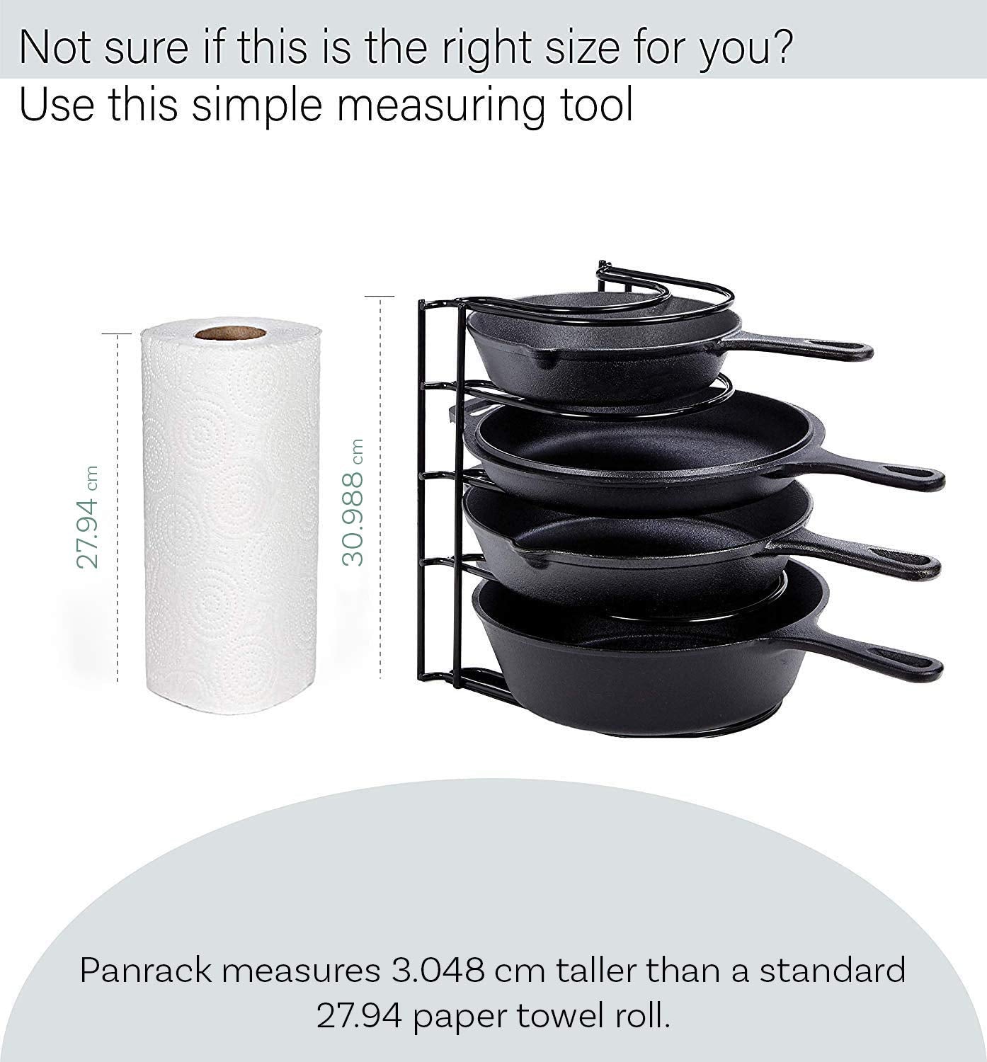 Heavy Duty Pan Organizer, 5 Tier Rack - Holds up to 50 LB - For Cast Iron Skillets, Griddles, Pots - Durable Steel Construction - Space Saving Kitchen Storage - No Assembly Required - Black 12.2-Inch