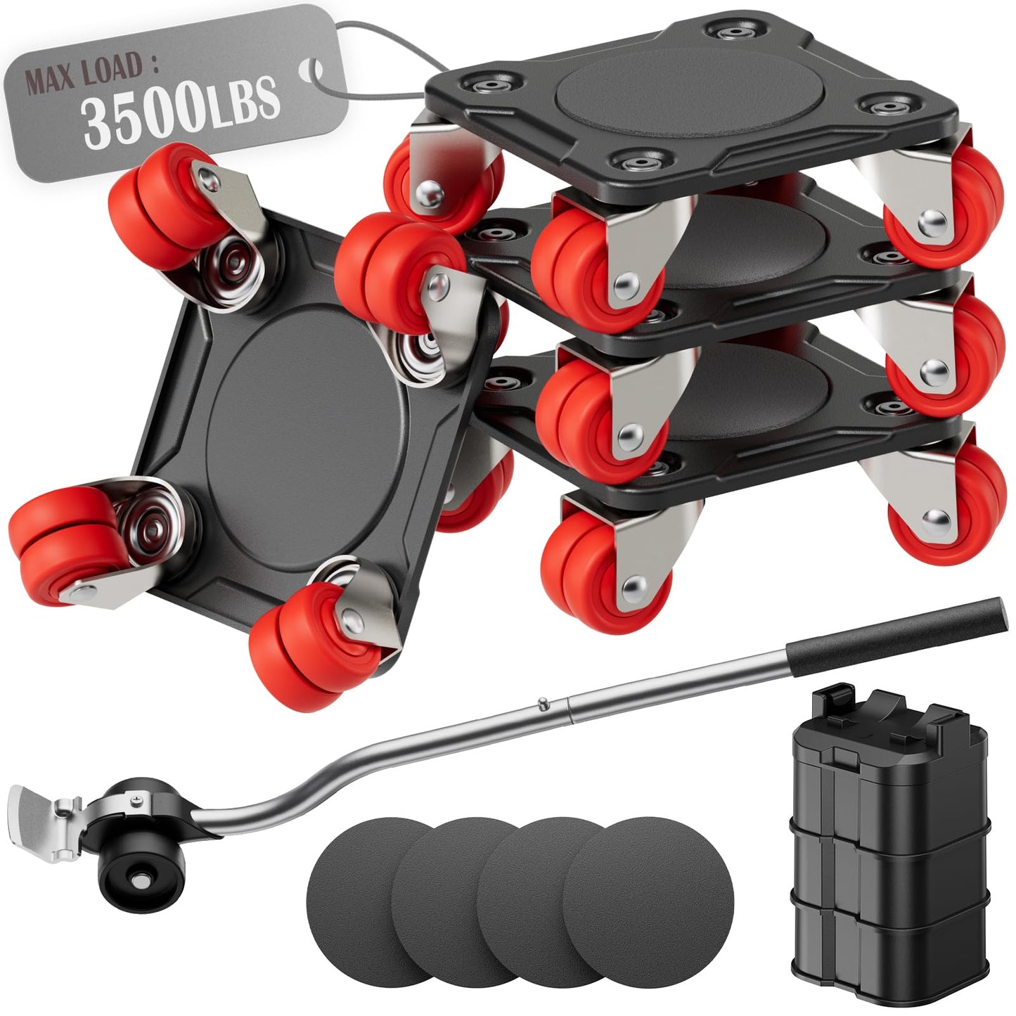 EZ 2MOVE Heavy Duty Furniture Movers with 8 Wheels, Dual-Wheel Caster Square Dollies with Furniture Lifter and Base, 360° Swivel Casters, Non-Slip Pads, Up to 3500 lbs Load Capacity