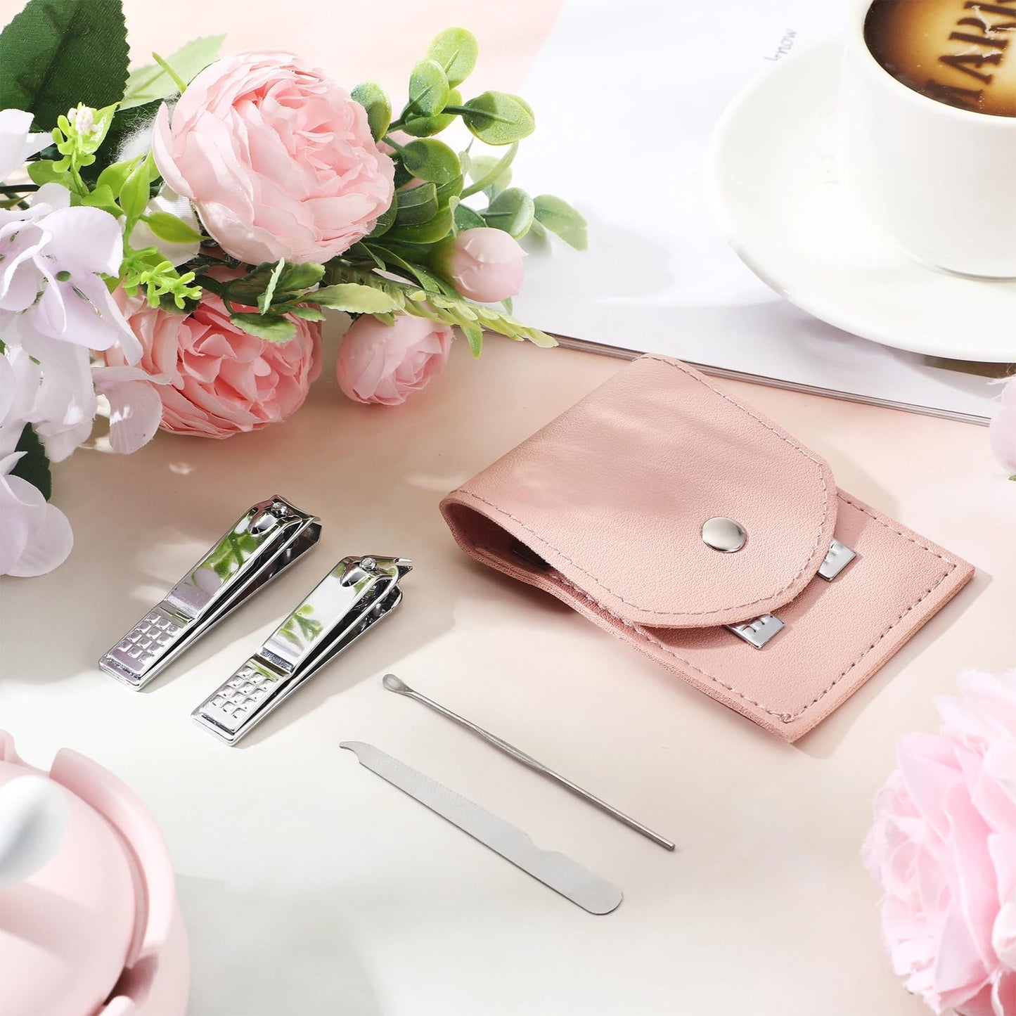 12 Sets Manicure Set Nail Clippers Pedicure Kit Stainless Steel Professional Pedicure Set Grooming Kits Nail Care Tools with Luxurious Travel Case for Nail Care (Pink, 4 In 1)
