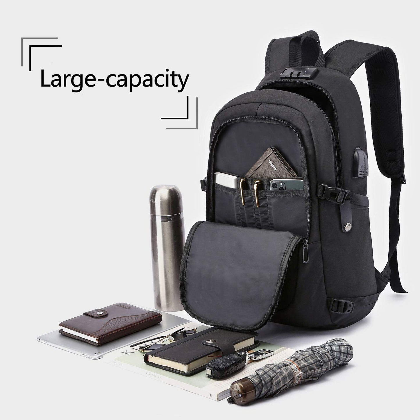 Laptop Backpack,Anti Theft Business Travel Backpack for Men Women Work Bag Slim Laptop Bag with USB Charging Port Lock,Durable Water Resistant Computer Bag Fits 15.6 Inch Laptop Notebook,Black