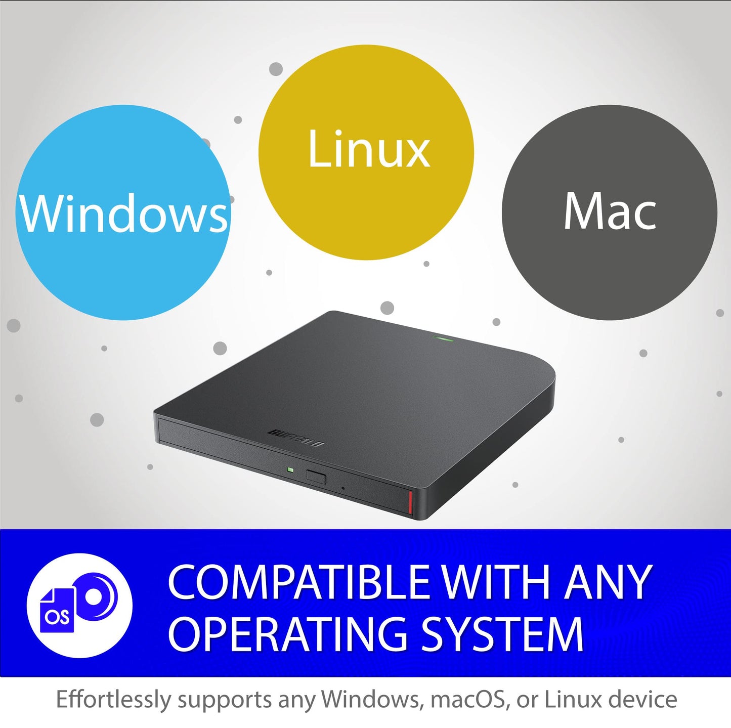 Buffalo MediaStation 6X Portable Blu-ray Drive/External, Plays and Burns Blu-Rays, DVDs, and CDs with USB 3.2 (Gen 1) Connection. Compatible with Laptop, Desktop PC and Mac