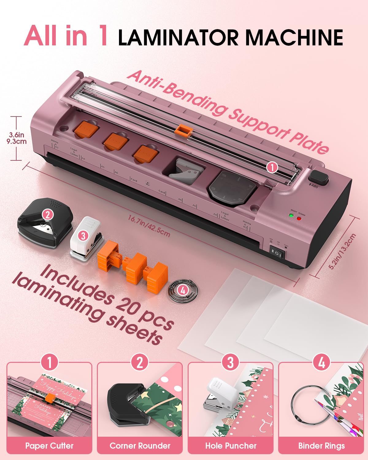 11 x 17 Laminator, Thermal & Cold Laminator Machine, Auto-Feed Jam-Free, Includes 20 Sheets, Cutter & Corner Rounder, for Photos, Letter to Legal, Home Office School, Personal & Commercial (Red)