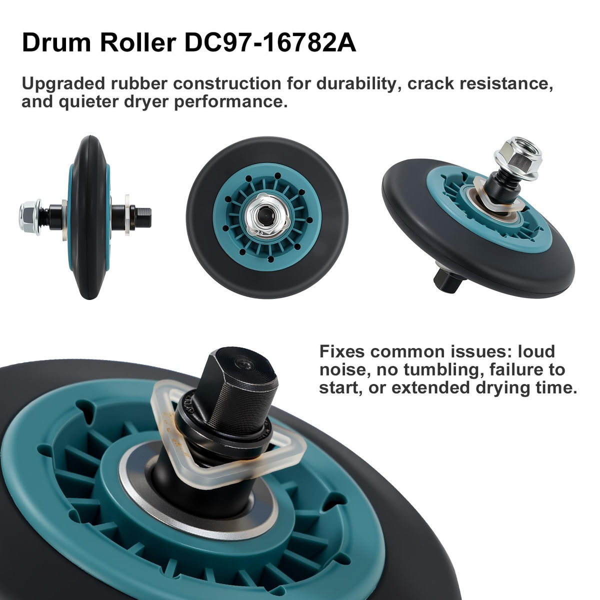 For Samsung Dryer Repair Kit Replacement DC97-16782A, Includes Drum Roller DC97-16782A, Idler Pulley DC93-00634A, Belt 6602-001655, Fits DV45H7000EW/A2 DV42H5000EW/A3 DV365GTBGWR/A3