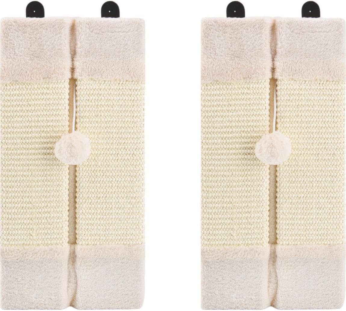 LIFLIX 2PCs Wall Mounted Cat Scratcher Corner, Sisal Cat Scratching Pad with Hanging Ball, Indoor Scratch Furniture Protector, 44 x 21 x 2 cm
