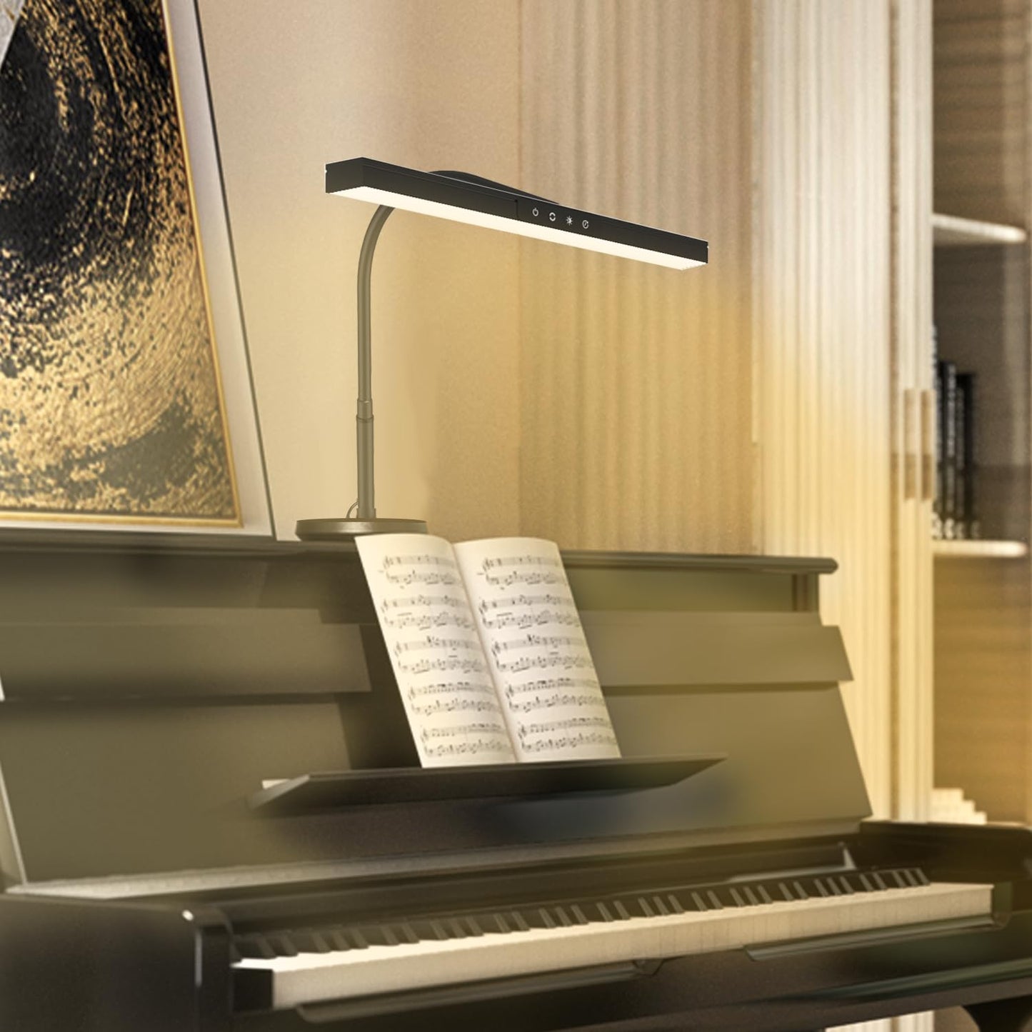 ANINO Piano Light for Upright Piano,88 Keys Full Keyboard Illumination,Gooseneck Adjustable Height&Direction,3 Light Modes Dimmable, Timer Eye Care LED Piano Lamp Music Stand Light
