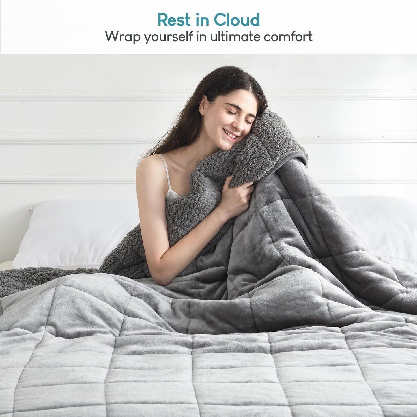 Cottonblue Sherpa Fleece Weighted Blanket 15lbs for Adults Queen Size Bed, Soft Cozy Flannel Heavy Blankets Throw for Calming Sleeping Relaxing, Fuzzy Warm Blanket for Sofa Bed, 60x 80 inches, Grey
