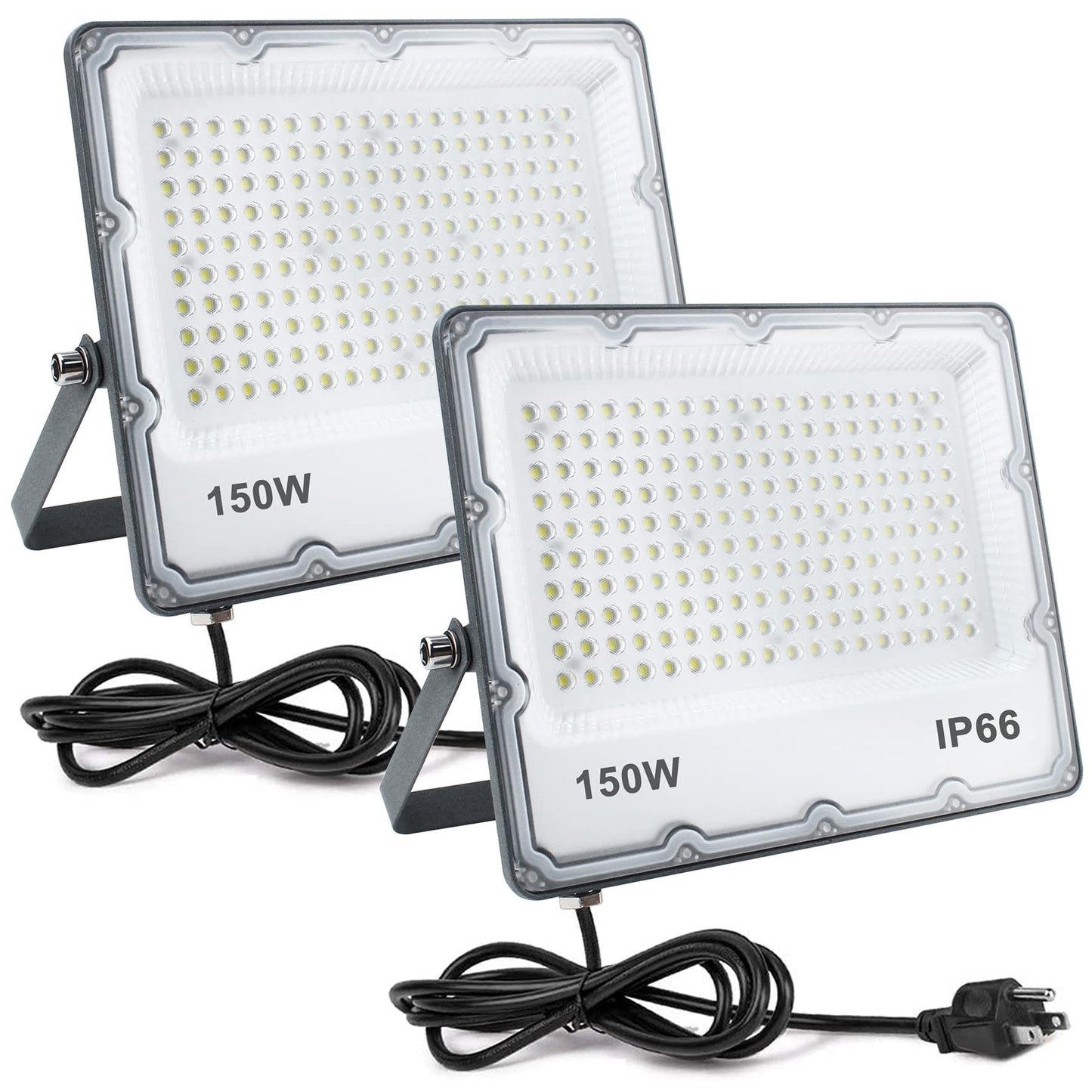 150W LED Flood Lights 15000LM 6500K Illumination, Security Lights Wall Fixtures, IP66 Waterproof Outdoor White Lighting Projects for Ball Ground, Parking Lot, Pathway, Yard, Chicken Coop (2 Pack)