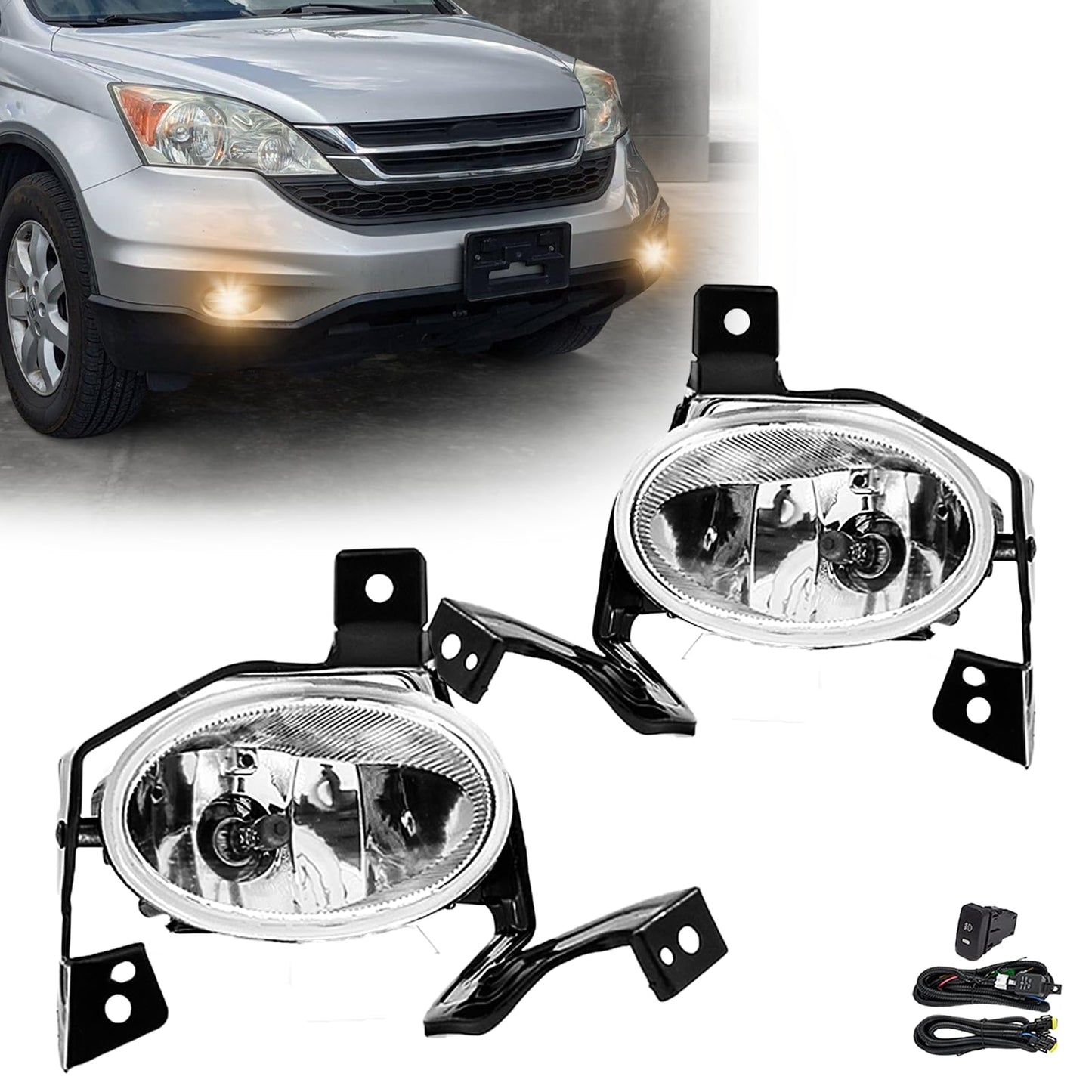 SPIEGEER Fog Lights Assembly for 2010 2011 Honda CRV Replacement CR-V Fog Lamps with Switch and Wiring Kit H11 12V 55W Halogen Bulb Clear Lens