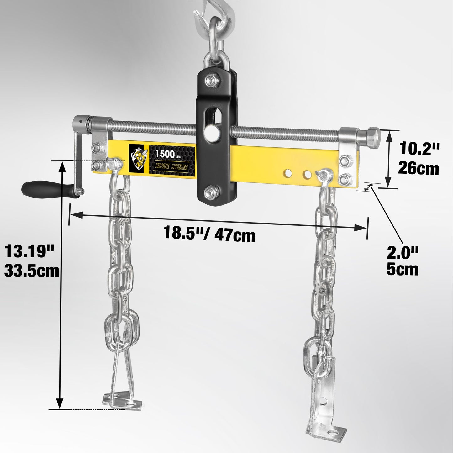 YELLOW JACKET Engine Leveler 1500lbs Steel Engine Hoist Shop Crane with Ball Bearing, Adjustable Handle