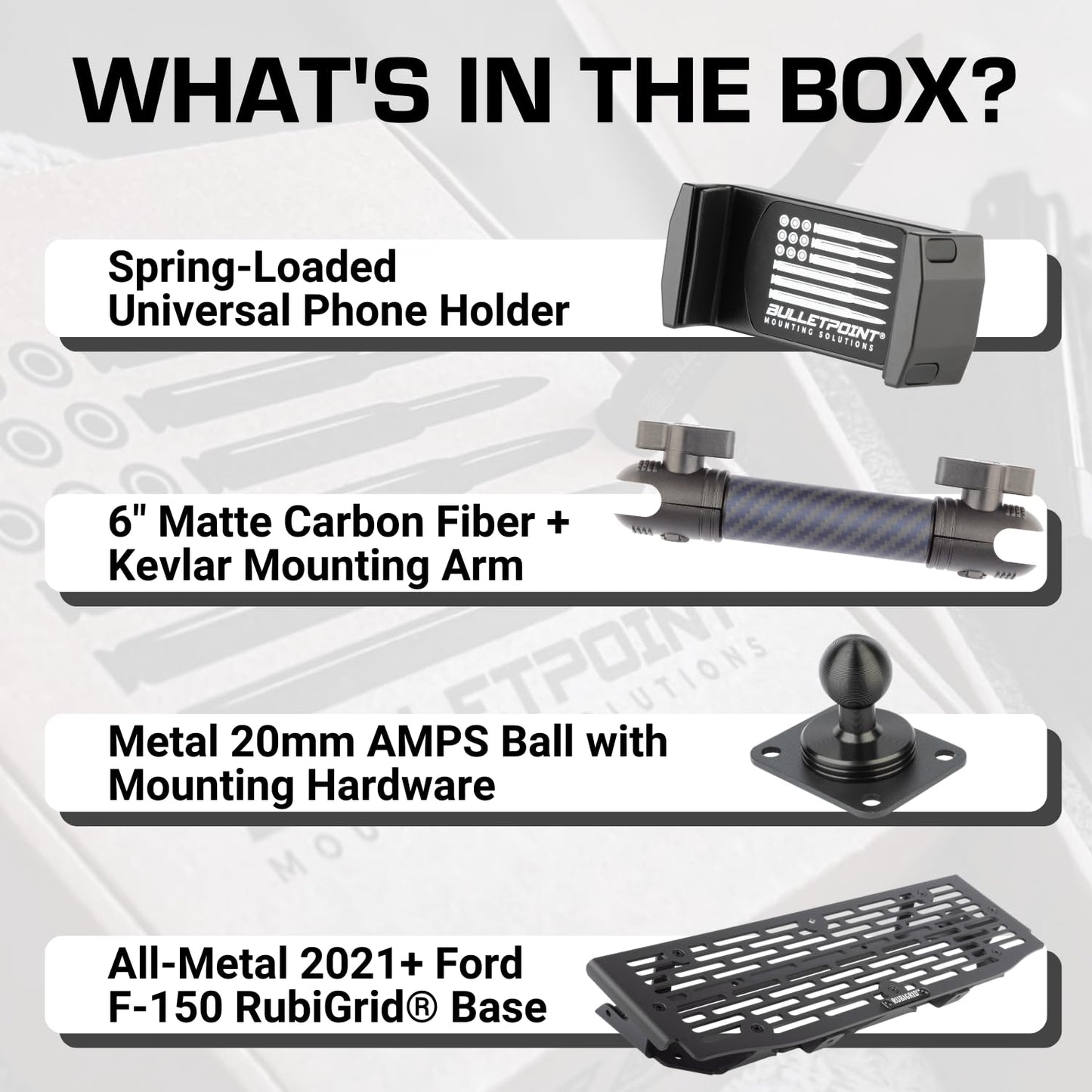 Bulletpoint RubiGrid Metal Dash Mount Phone Holder & Action Camera Mount Compatible with 2021-2025 Ford F-150 and 2021-2023 Ford Raptor