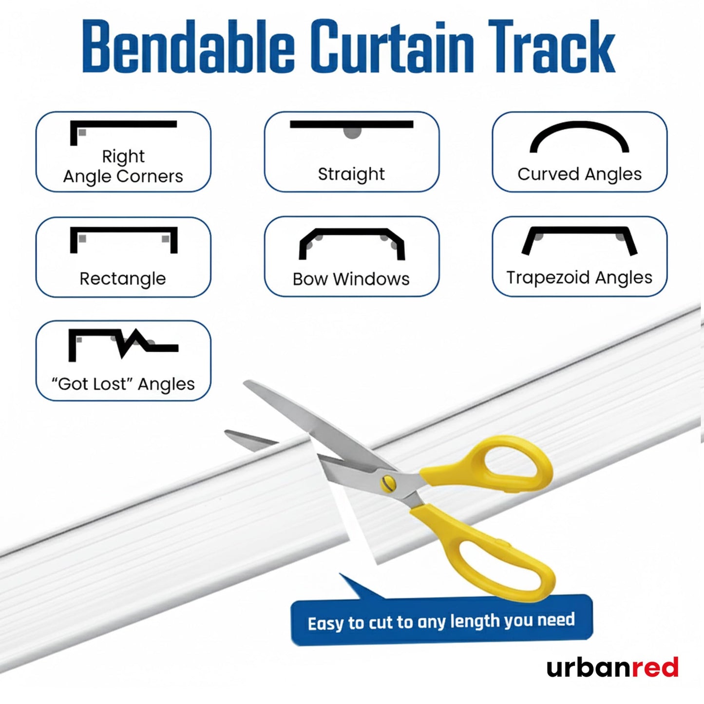 UrbanRed Flexible Bendable Ceiling Curtain Track, 16.4 ft (5 m), Mount for Rail with Curtain Tracks System, Room Divider, Curtains Rod, RV Ceiling Track for Curtains, White