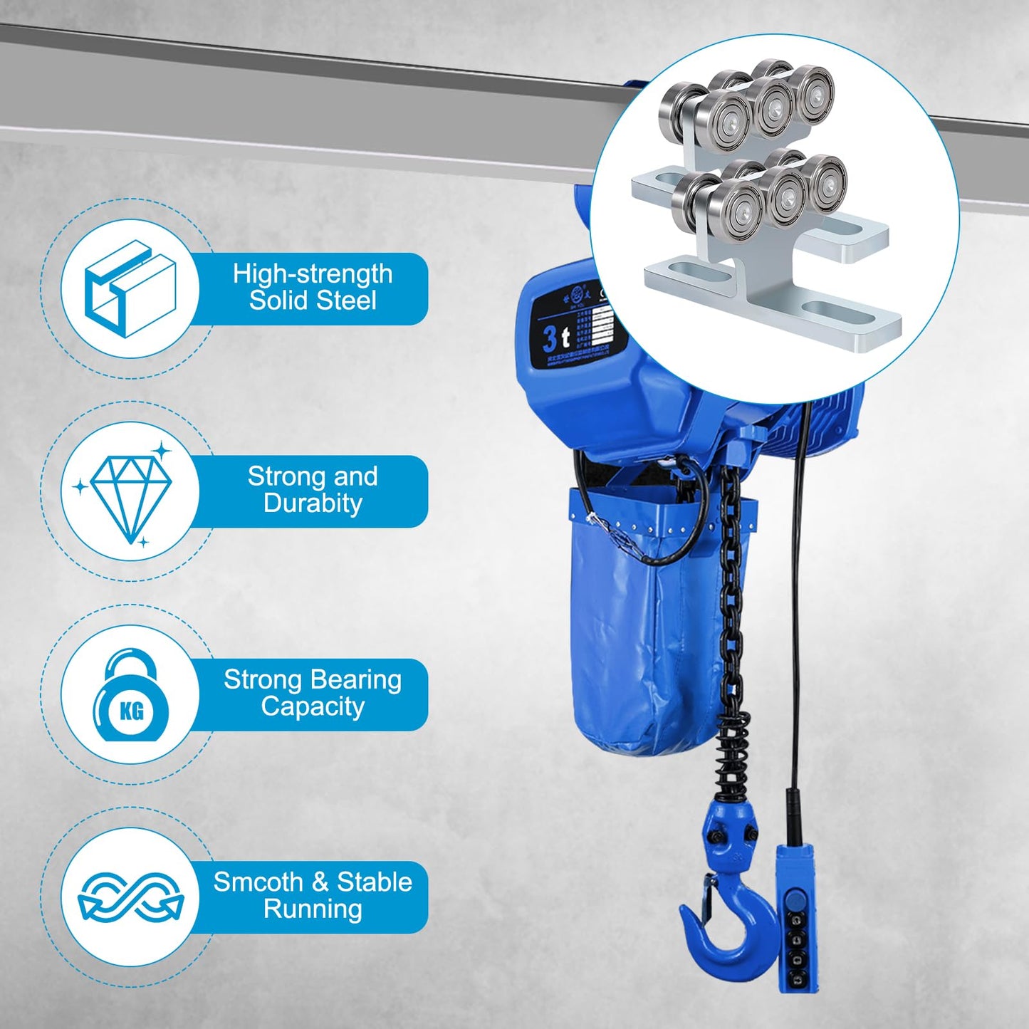 2 Pcs Electric Hoist Trolley for PA200-1000,Electric Hoist 6 Wheels Trolley Assembly Used for Unistrut 1-5/8" Wide and All 1-5/8" or Taller Strut Channel,Suitable for Garage Hoist Systems