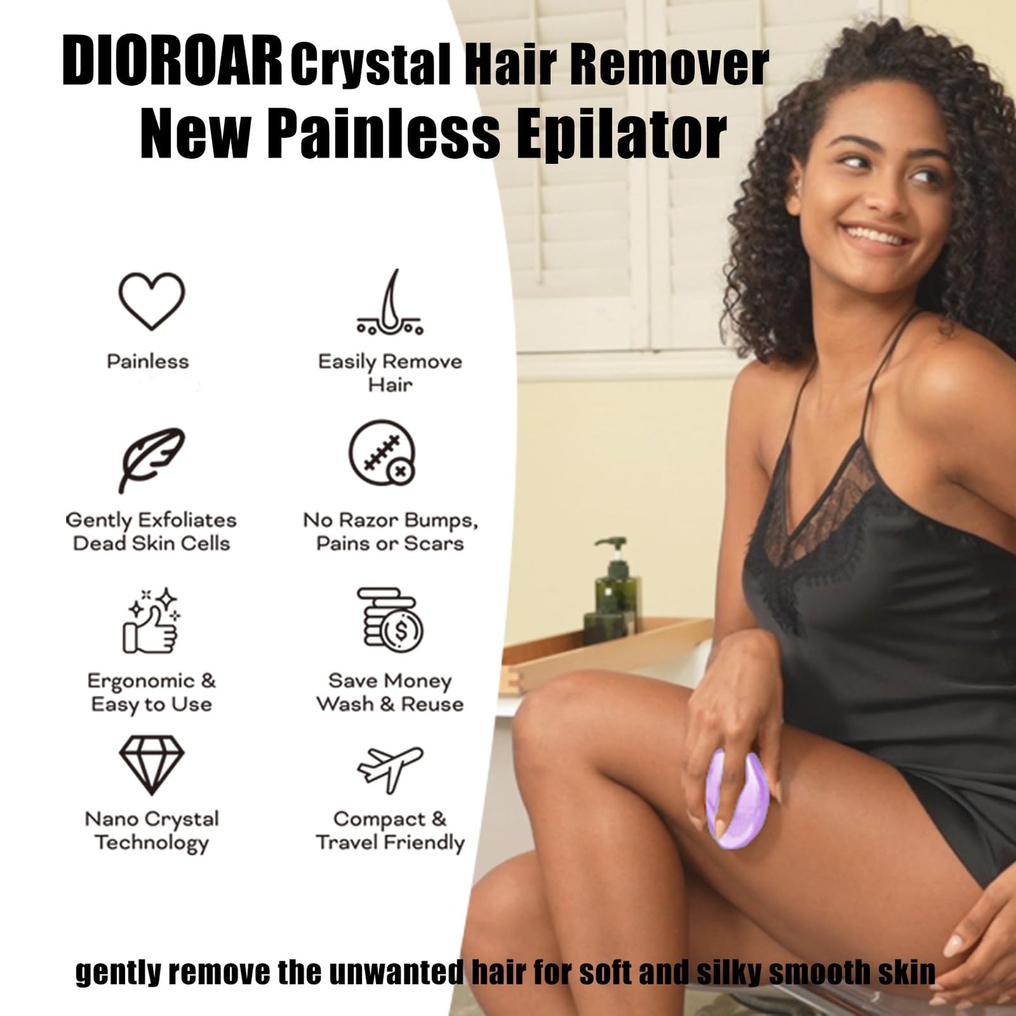 DIOROAR Crystal Hair Eraser,Upgrade Crystal Hair Remover,Physical Nano Glass Hair Removal Device,Painless Epilator and Exfoliator without Shaver for Quick Soft Silky Skin(Light Pink)