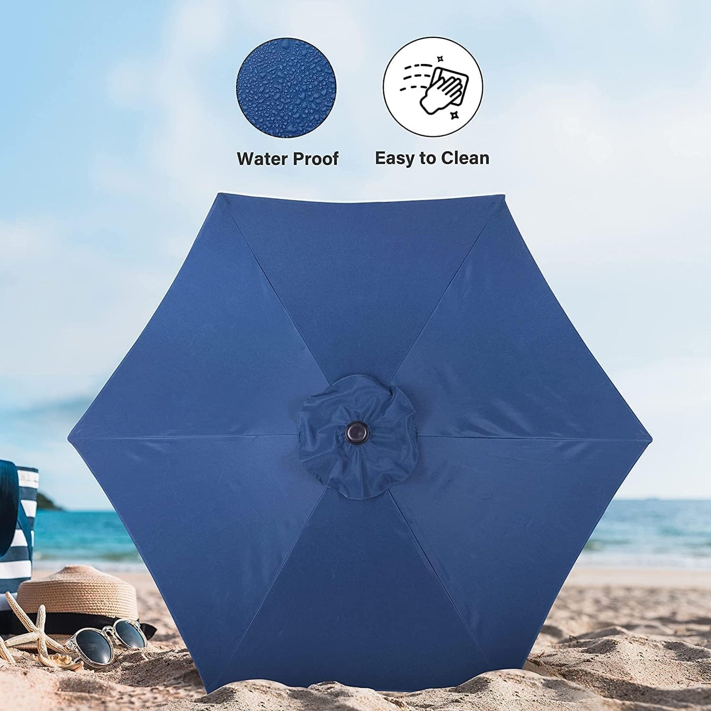 Simple Deluxe 9FT Outdoor Patio Umbrella Table Market Umbrella with Push Button Tilt and Crank, 8 Sturdy Ribs, UV Protection Waterproof for Garden, Lawn, Deck, Backyard, Pool, Blue