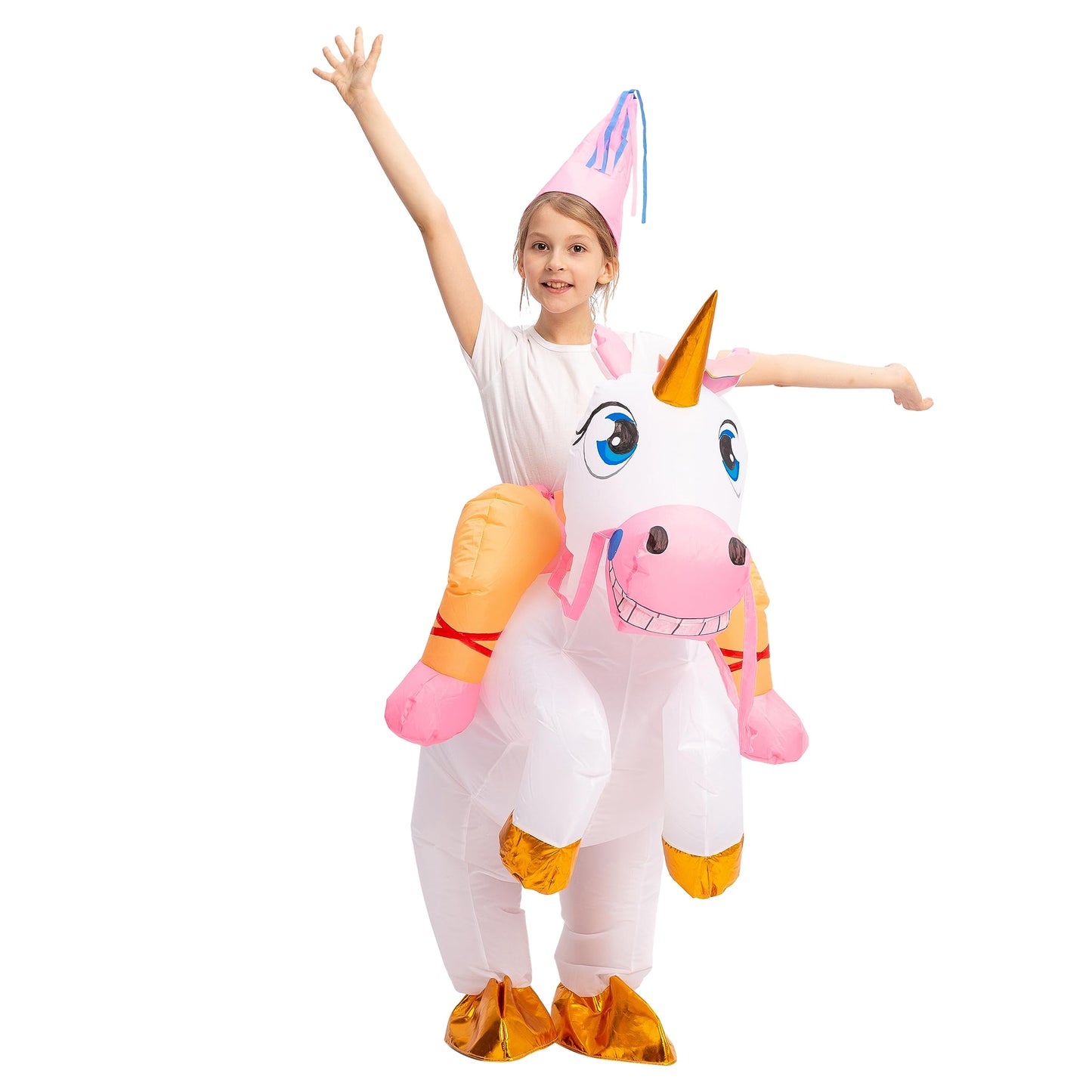 Spooktacular Creations Kids Inflatable Costume, Ride on Light-up Unicorn Air Blow Up Halloween Costumes，S
