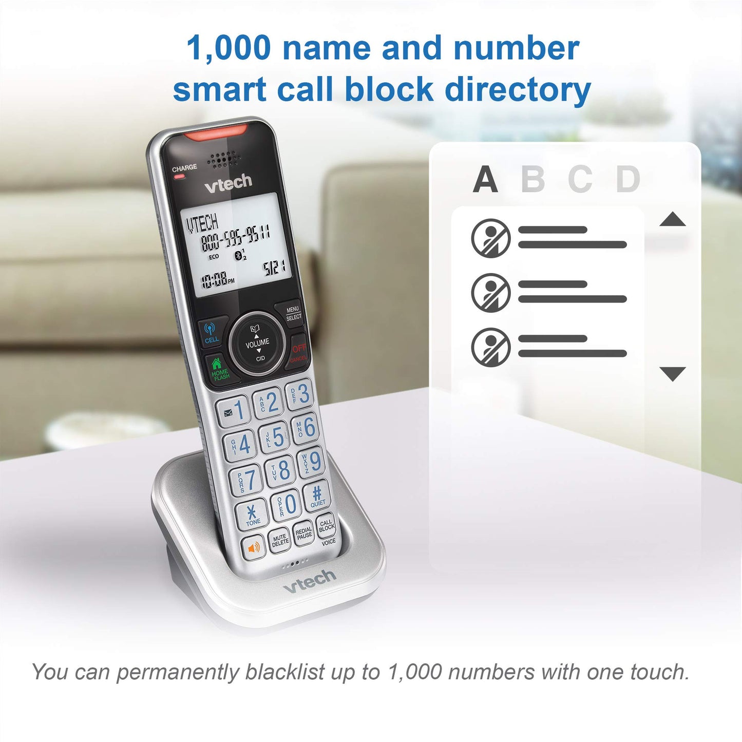 VTech VS112 Cordless Single Handset DECT 6.0 Telephone with ITAD, Black/Silver