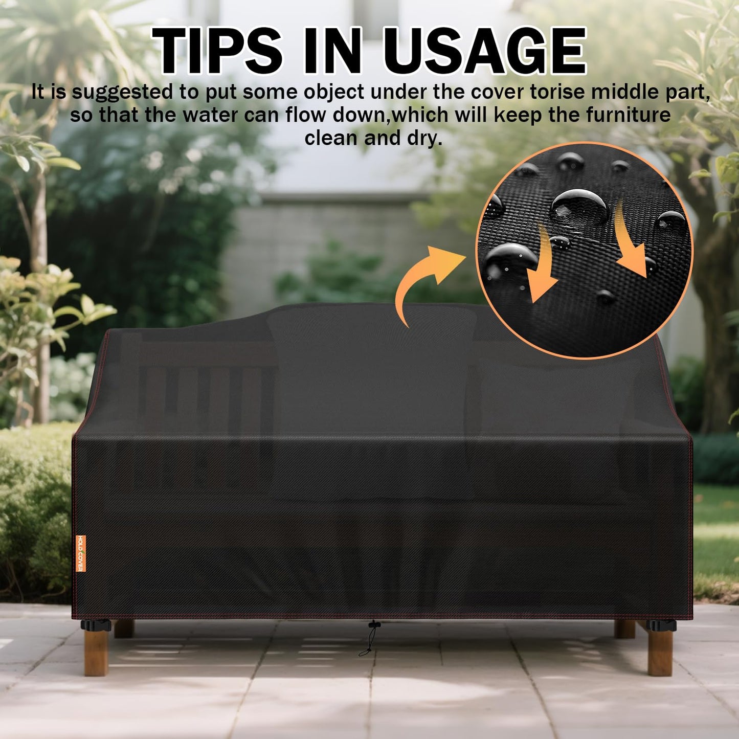 Patio Sofa Cover, 2-Seater Outdoor Couch Covers Waterproof Winter, 420D Patio Furniture Cover Loveseat, Outdoor Sofa Covers with Anti UV and No Tears, No Fading (Black, 60" W x 35" D x 35" H)
